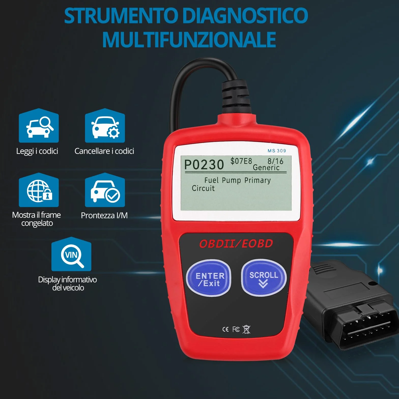 AUTOUTLET OBD2 OBDII Diagnostico Scanner per Auto con Lettura Codici DTC e 10 Lingue