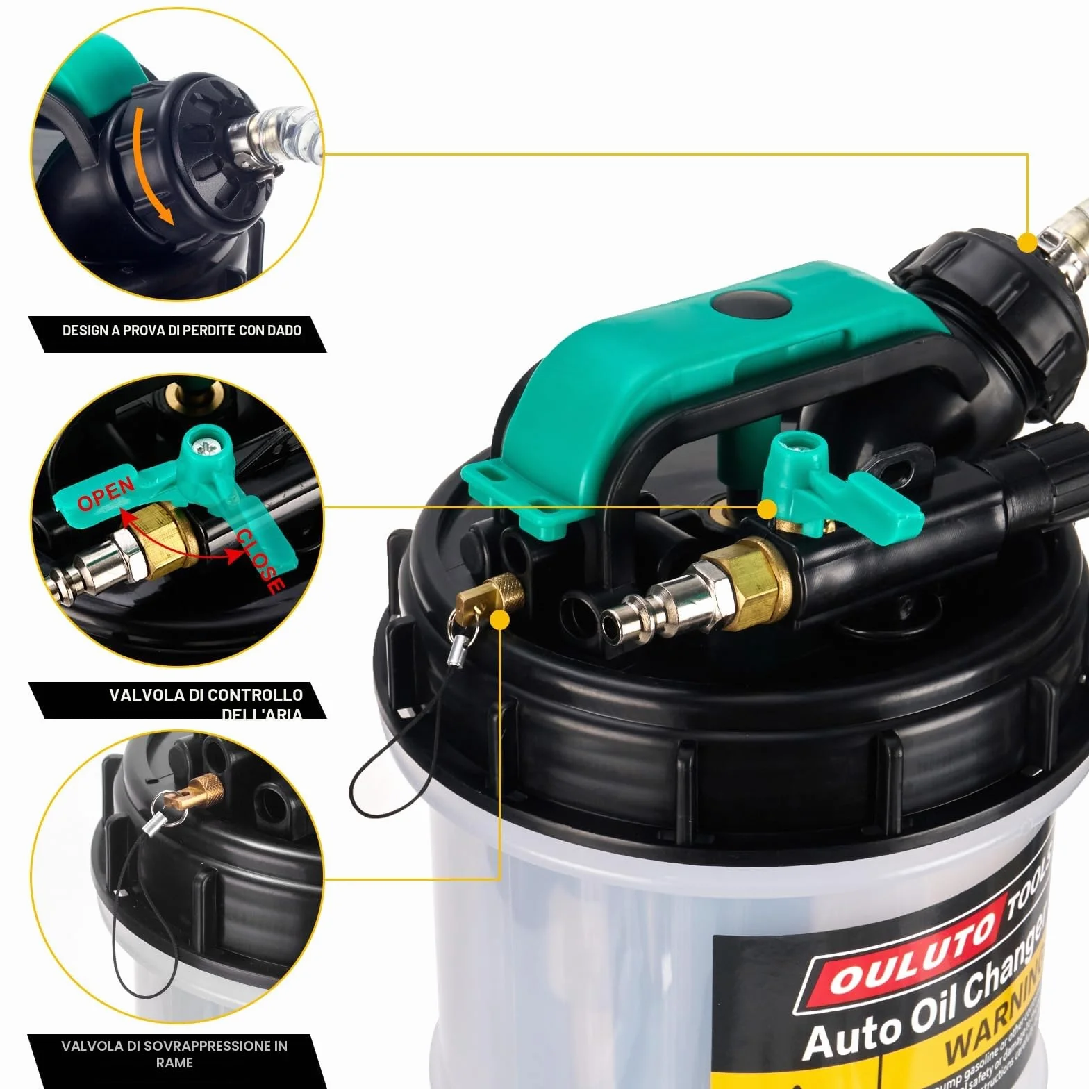5.3L Manuale e Pneumatico Pompa Aspirazione Olio | Pompa Estrattore Liquidi Olio | Pompa di Aspirazione Liquido Pompa con 6 Tubi, Trasmissione Olio Fluido Pompa Olio Motore Pompa