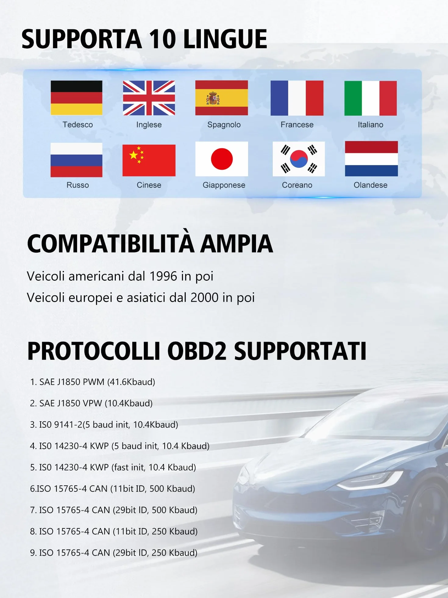 Scanner Diagnosi Auto OBD2 EOBD Professionale Italiano - Lettore OBDII Cancellazione Codici Errore per BMW Mercedes Tutti i Veicoli