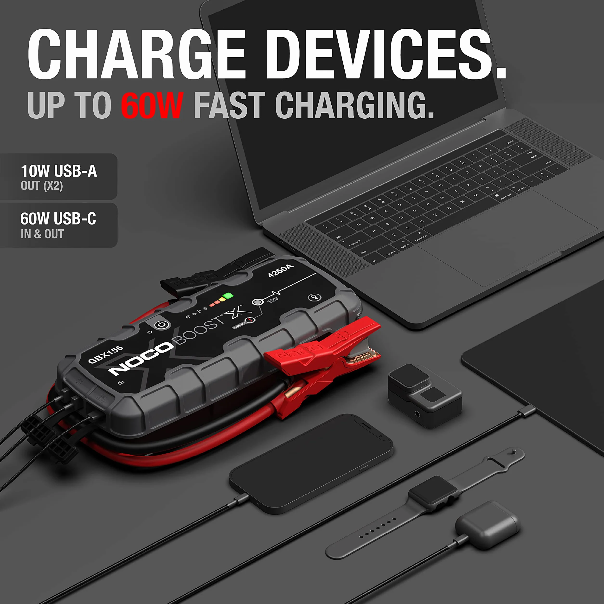 NOCO Boost X GBX155: Avviatore di Emergenza UltraSafe 4250A – Booster Batteria al Litio 12V, Caricabatteria Portatile Power Bank e Cavi Avviamento – Per Motori Benzina fino a 10L e Diesel fino a 8L