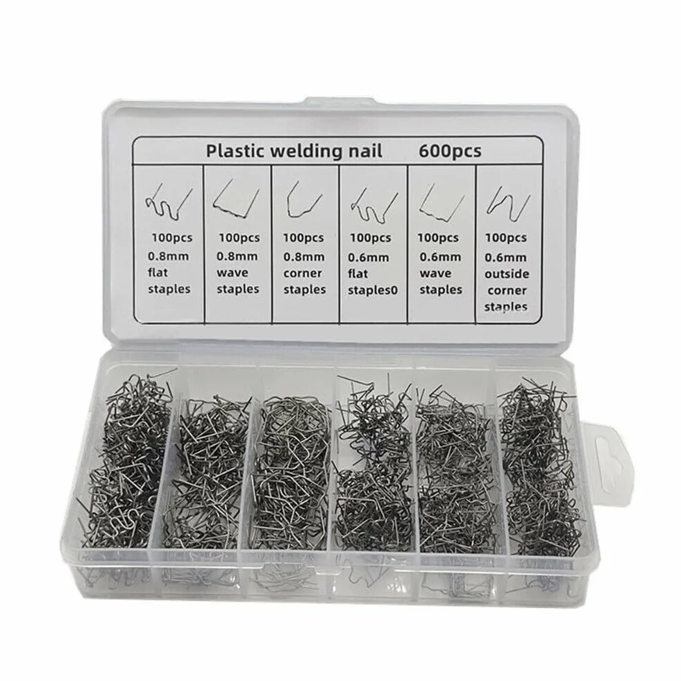 KiraKira 304 - Graffette per saldatura in acciaio inox e plastica, 600 pezzi, ricariche per riparazione paraurti auto, 6 tipi da 0,6 mm, 0,8 mm, assortiti