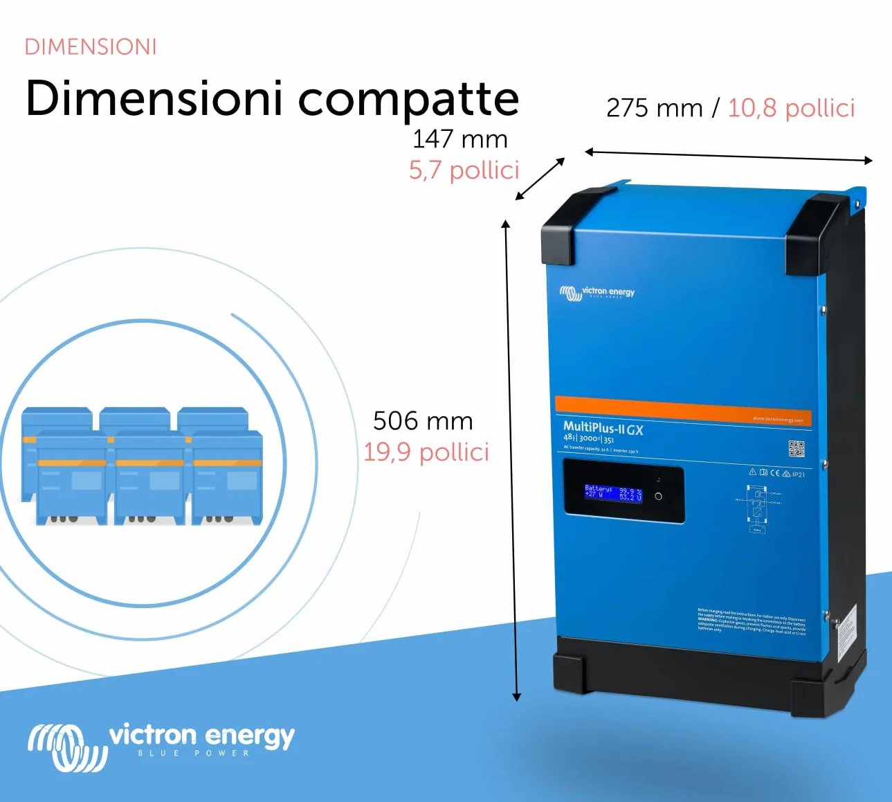 Victron Energy MultiPlus-II GX 3000VA 48V 230V Inverter Onda Sinusoidale Pura 35A Caricatore Batteria