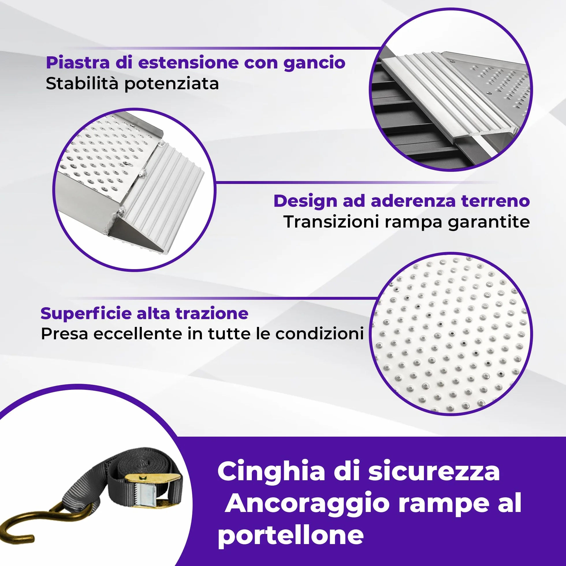FACHNUO Rampa pieghevole in alluminio, 228 x 28 cm, portata 340 kg, per moto, quad, pick-up con manico portatile, superficie antiscivolo, salvaspazio (1 pezzo, argento)