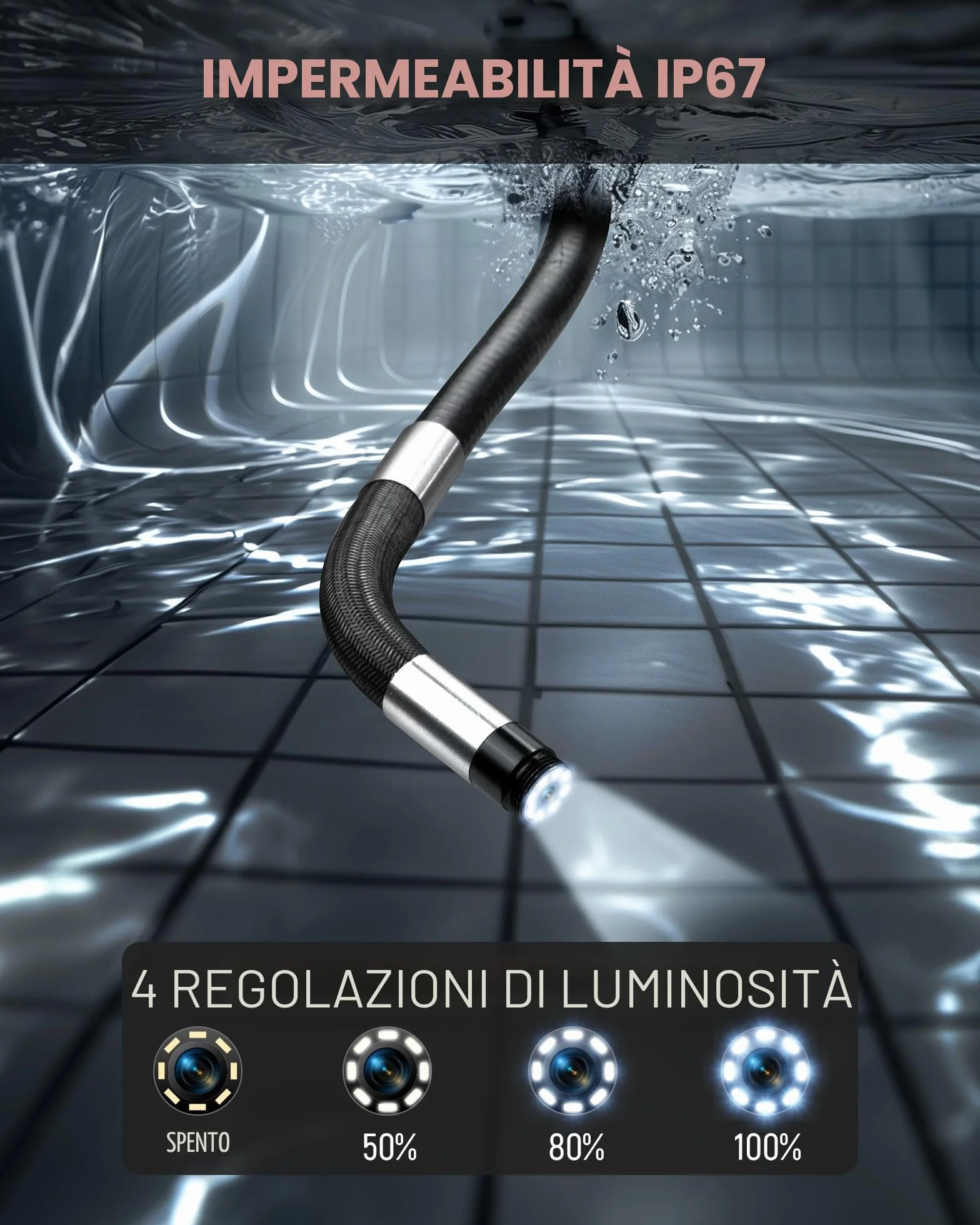 KAIWEETS Telecamera Endoscopica 4.3'' IPS 1080P con Controllo a Rotella Rotazione Bidirezionale 210° Impermeabile IP67 Flessibile Endoscopio