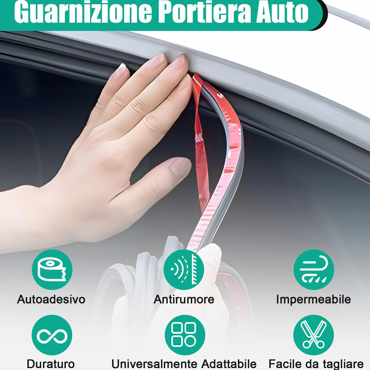 Guarnizione Portiera Auto Gomma Adesiva - 5M Universale Guarnizione Porta Auto Forma 5 Buche, Antirumore, Impermeabile, Resistente Intemperie, Per porte, finestre, bagagliaio, cofano
