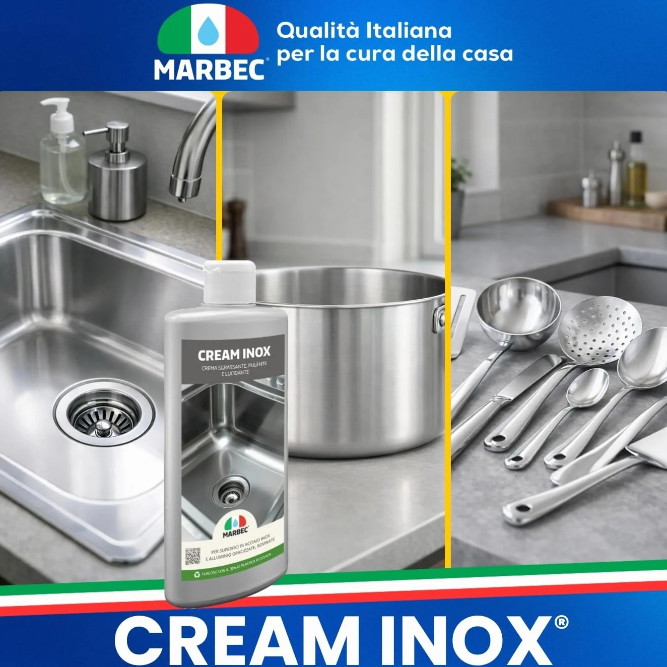 Marbec Crema Lucidante Inox 250g Pulisce Sgrassa Acciaio Alluminio