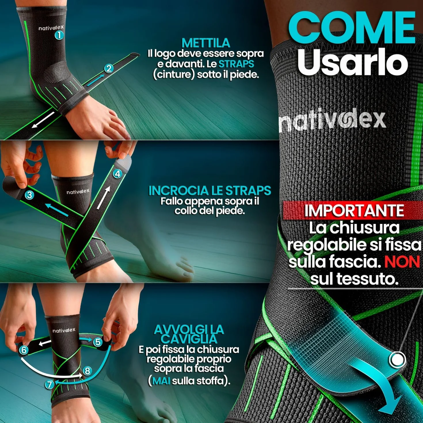 NativoDex Cavigliera Ortopedica Regolabile per Distorsione, Fascite Plantare e Tendinite