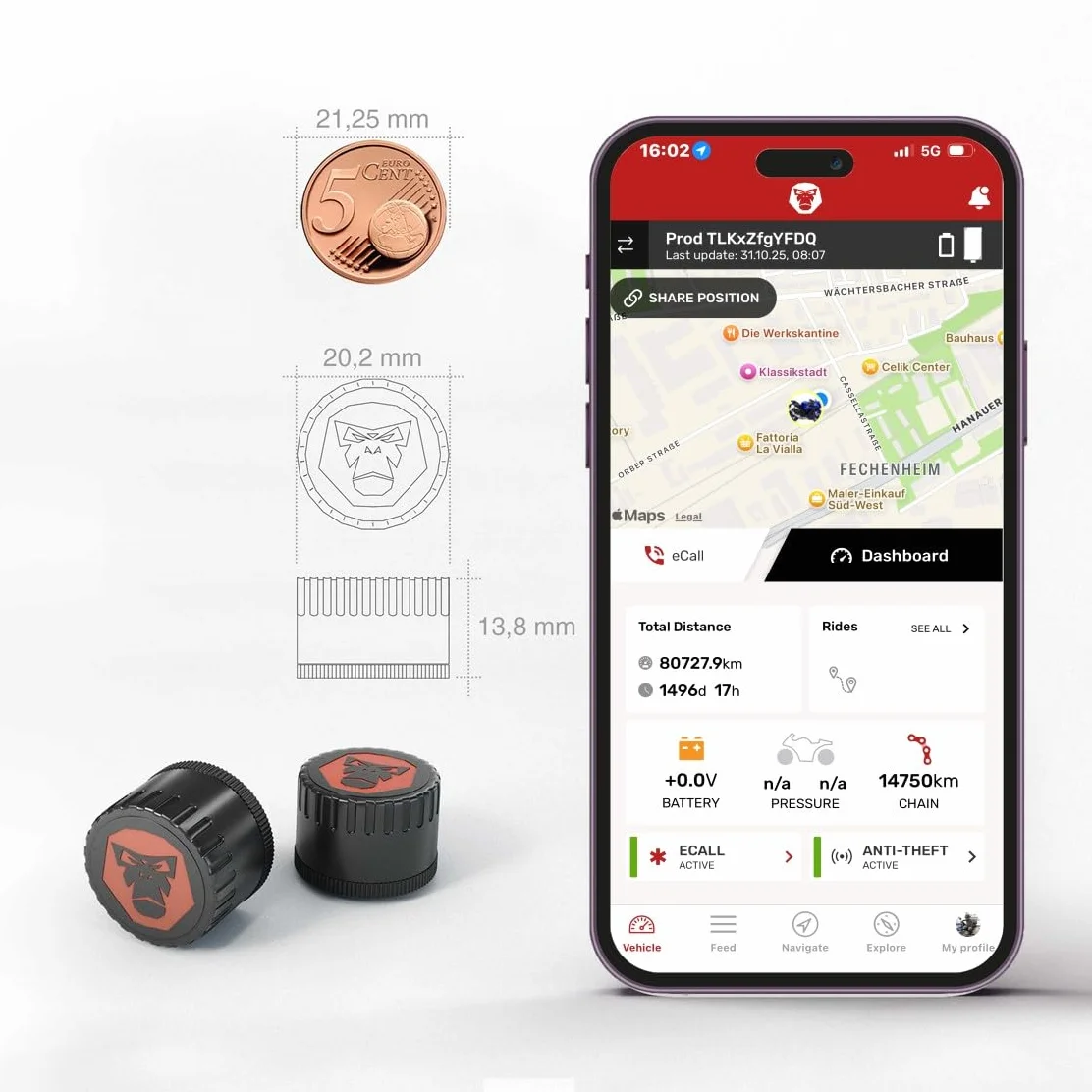 Sensori RDKS – Sistema di Controllo preciso della Temperatura degli Pneumatici e della Pressione degli Pneumatici, 2 x TPMS sensore di Pressione Pneumatici da 3,5", valvola Bluetooth 5.0,