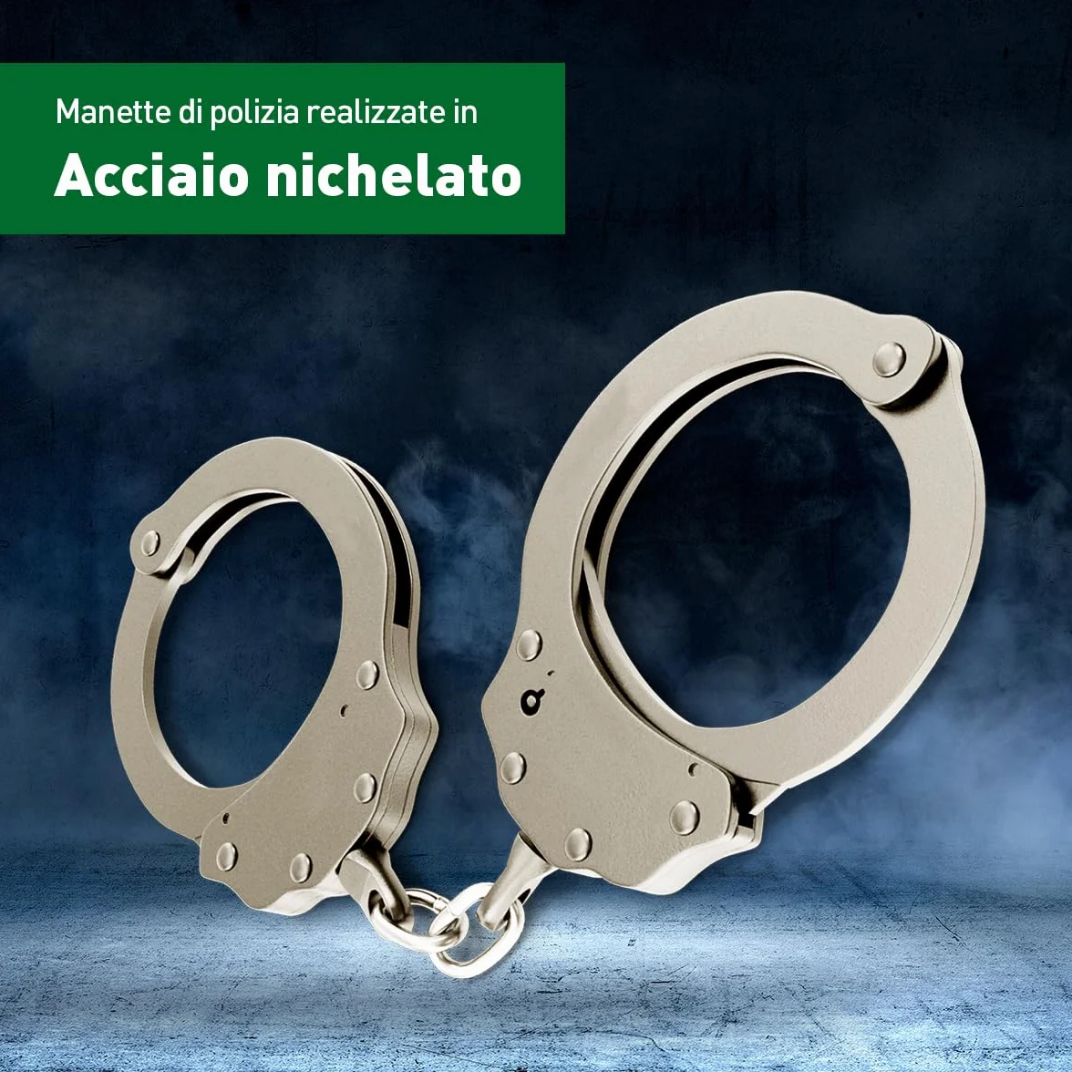 SHOKE Manette della polizia in acciaio inox con catene di sicurezza e lucchetto