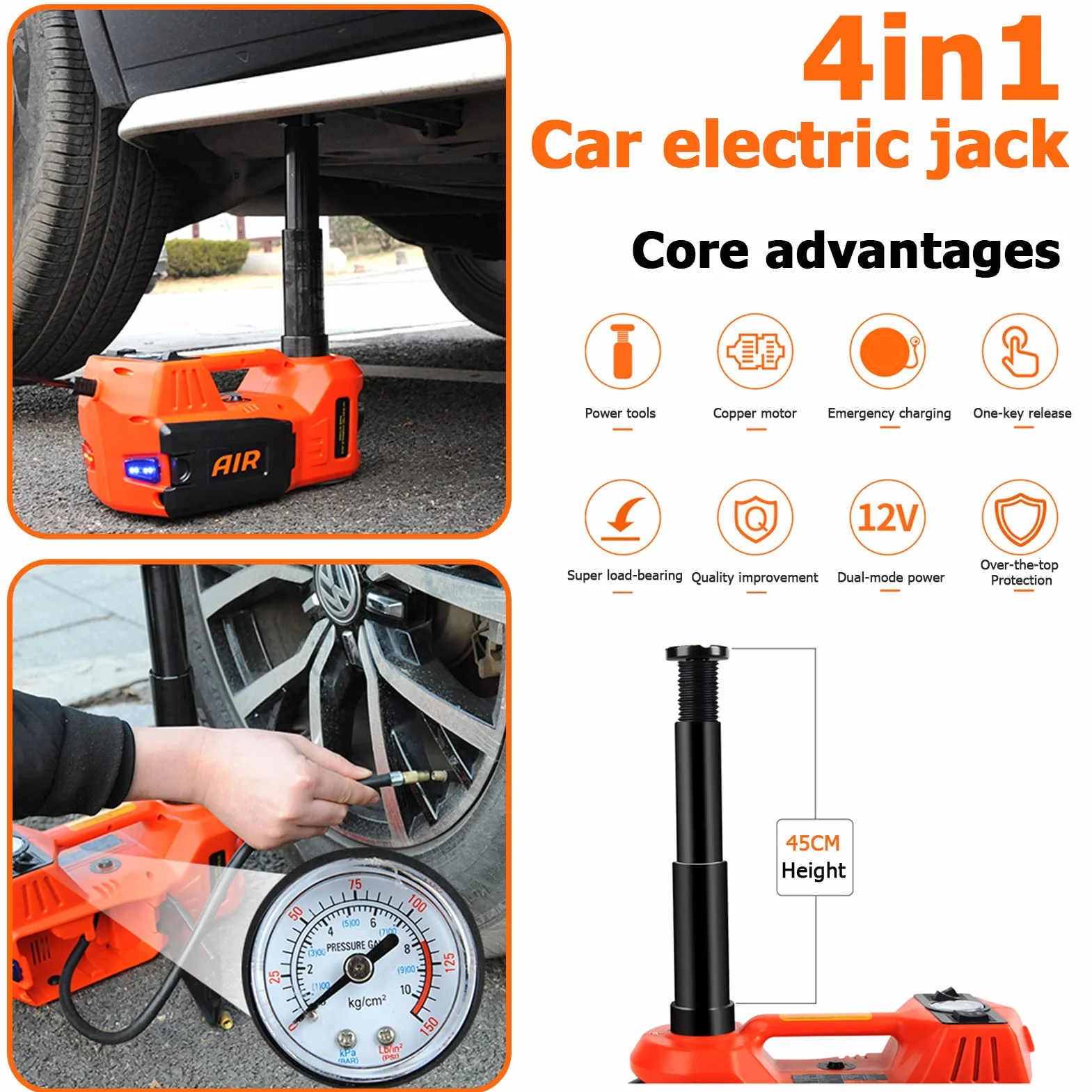 Kit Attrezzi Martinetto Elettrico 12V 150W 5 Tonnellate CC per Auto
