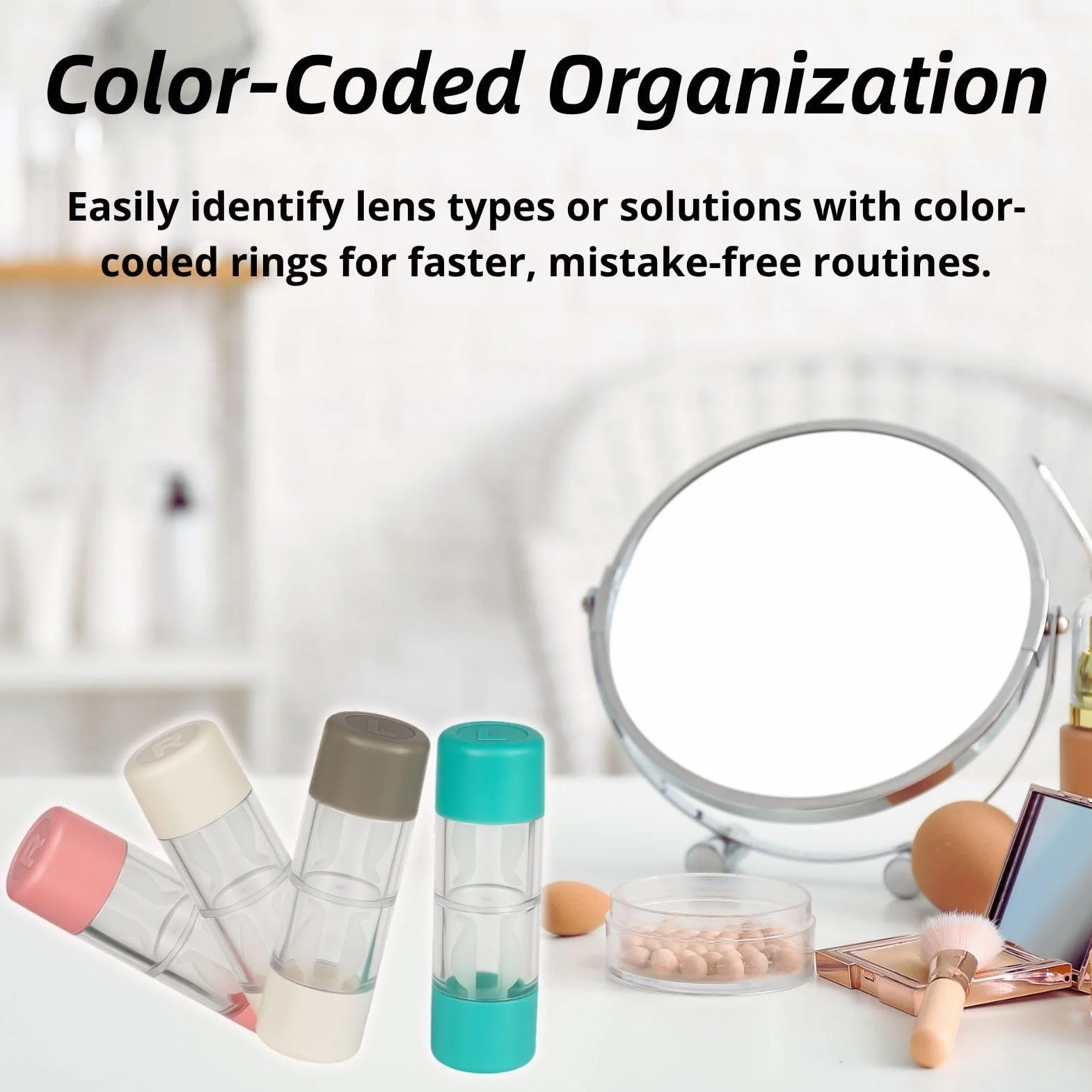 Set di 4 contenitori per lenti a contatto dure, portatile, compatto, rosa, bianco, blu, verde