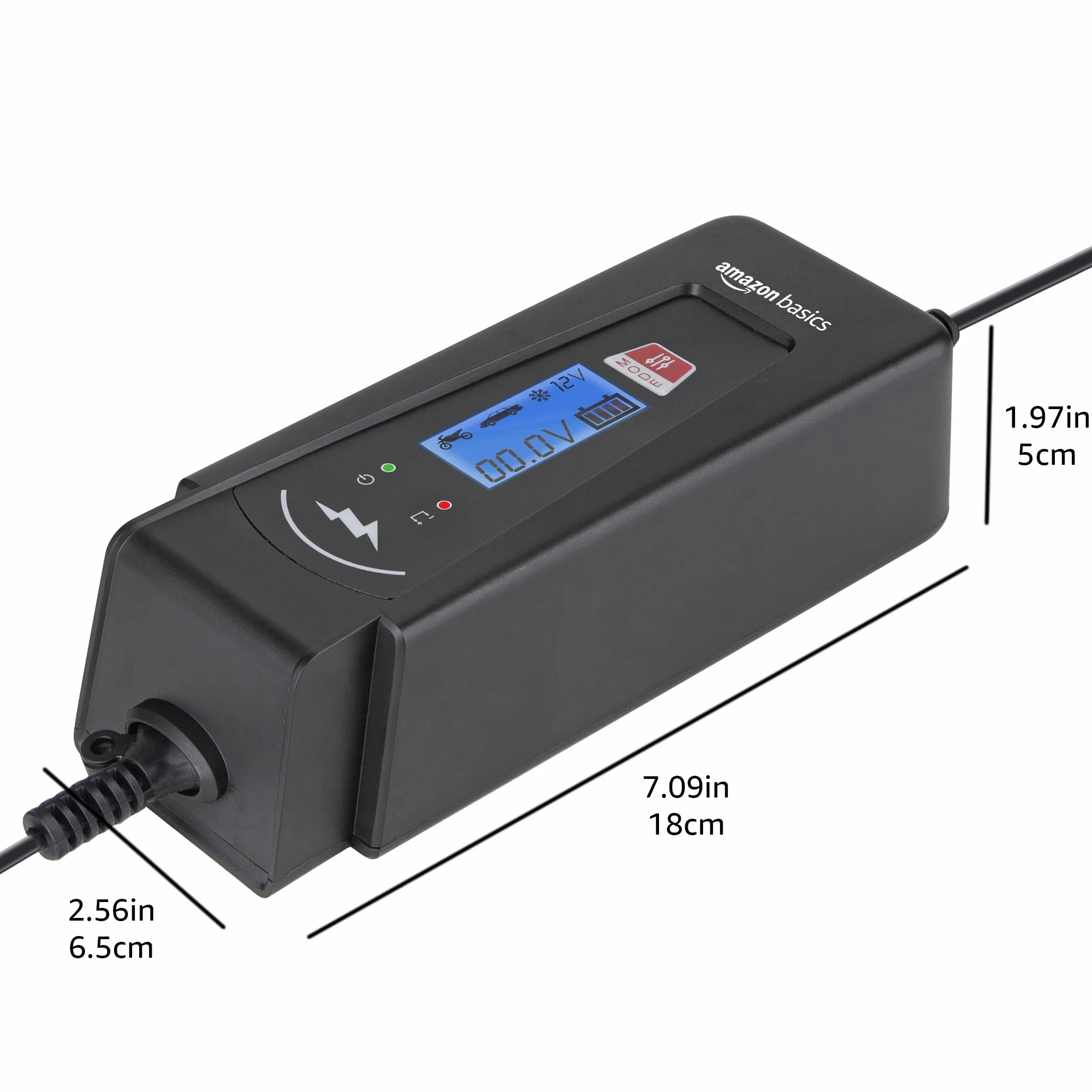 Amazon Basics Caricabatterie automatico intelligente 6V/12V 2A/4A tester batteria presa EU Nero