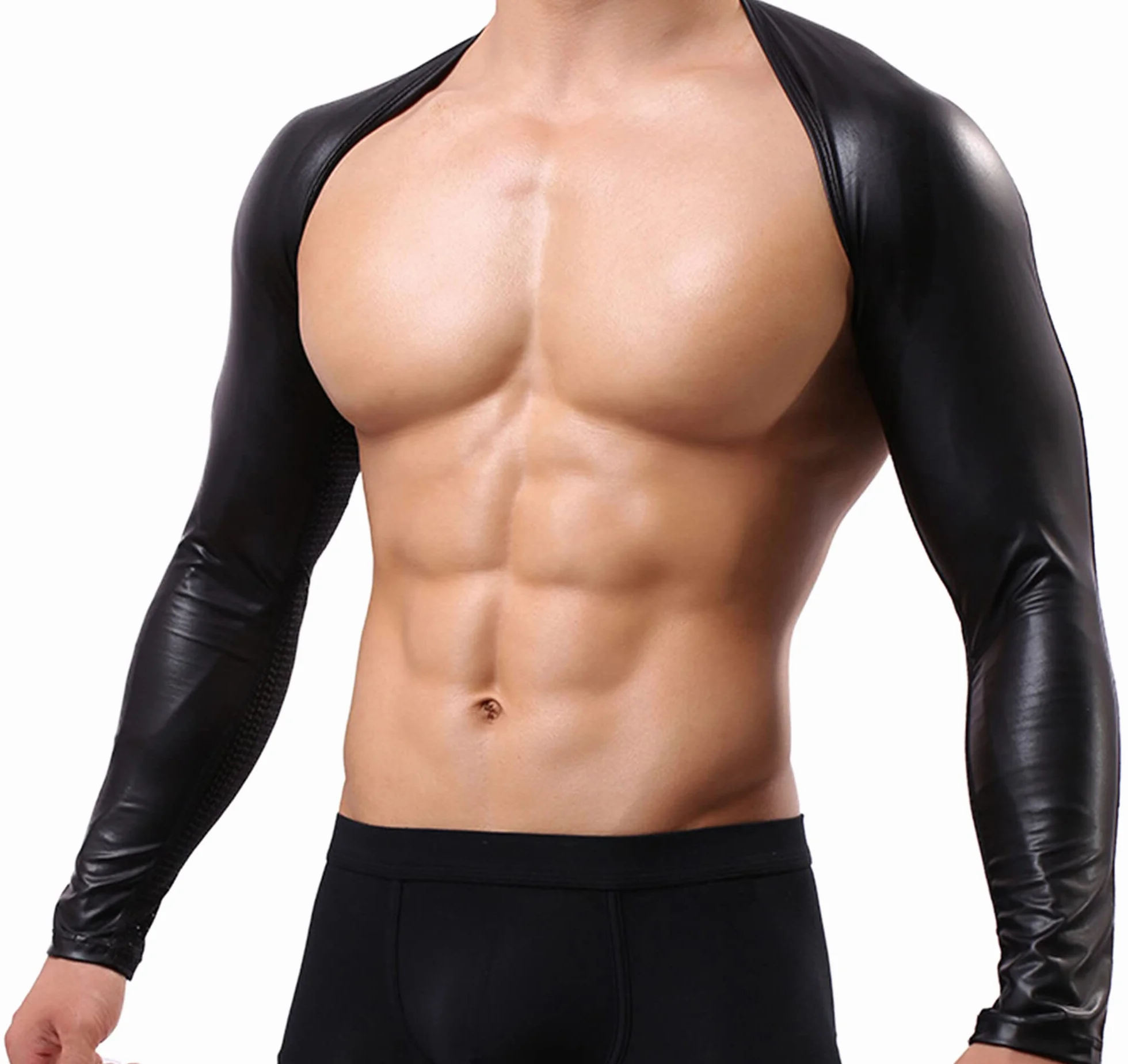 AIEOE Maglia intima da uomo metallizzata lucida crop top giacca a spalla palcoscenico clubwear
