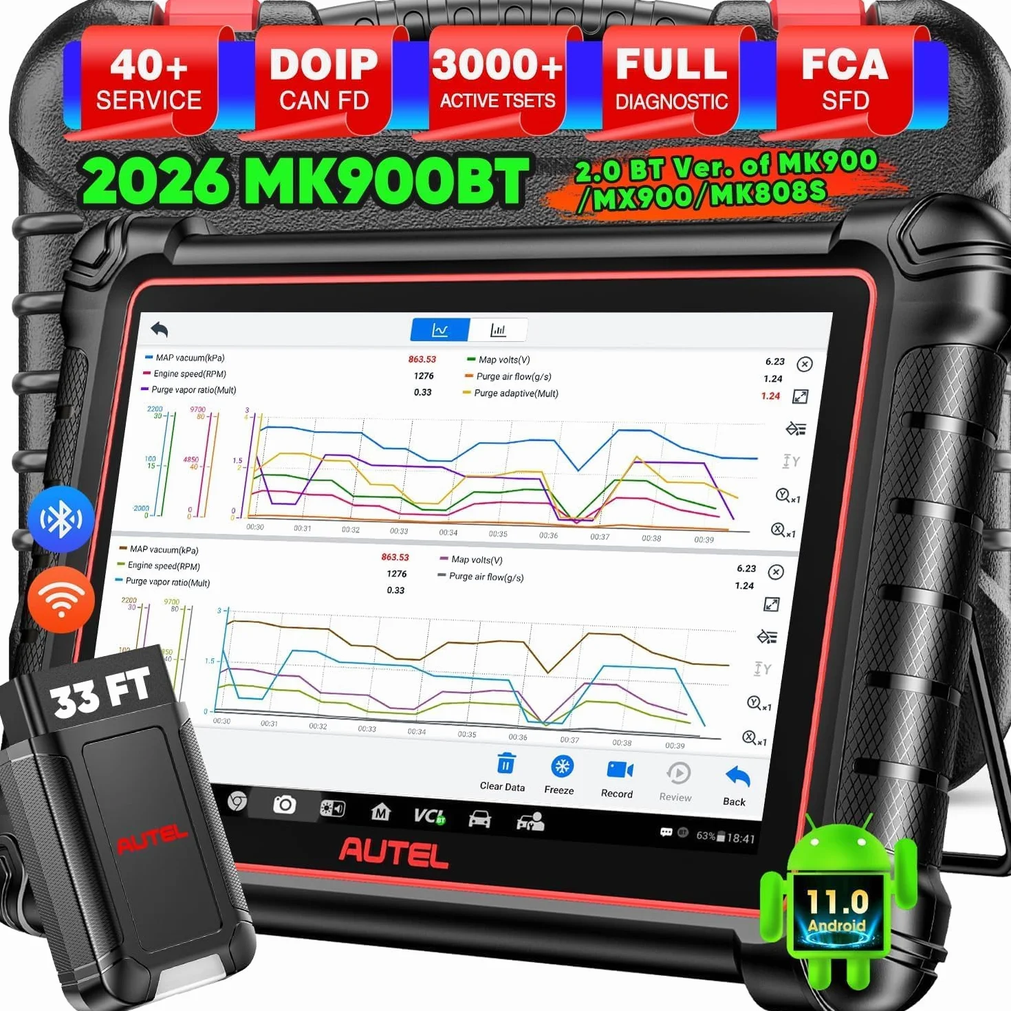 Autel MaxiCOM MK900BT OBD2 Diagnostica 2026 MK900-BT Bidirezionale Scanner CANFD DOIP OS11