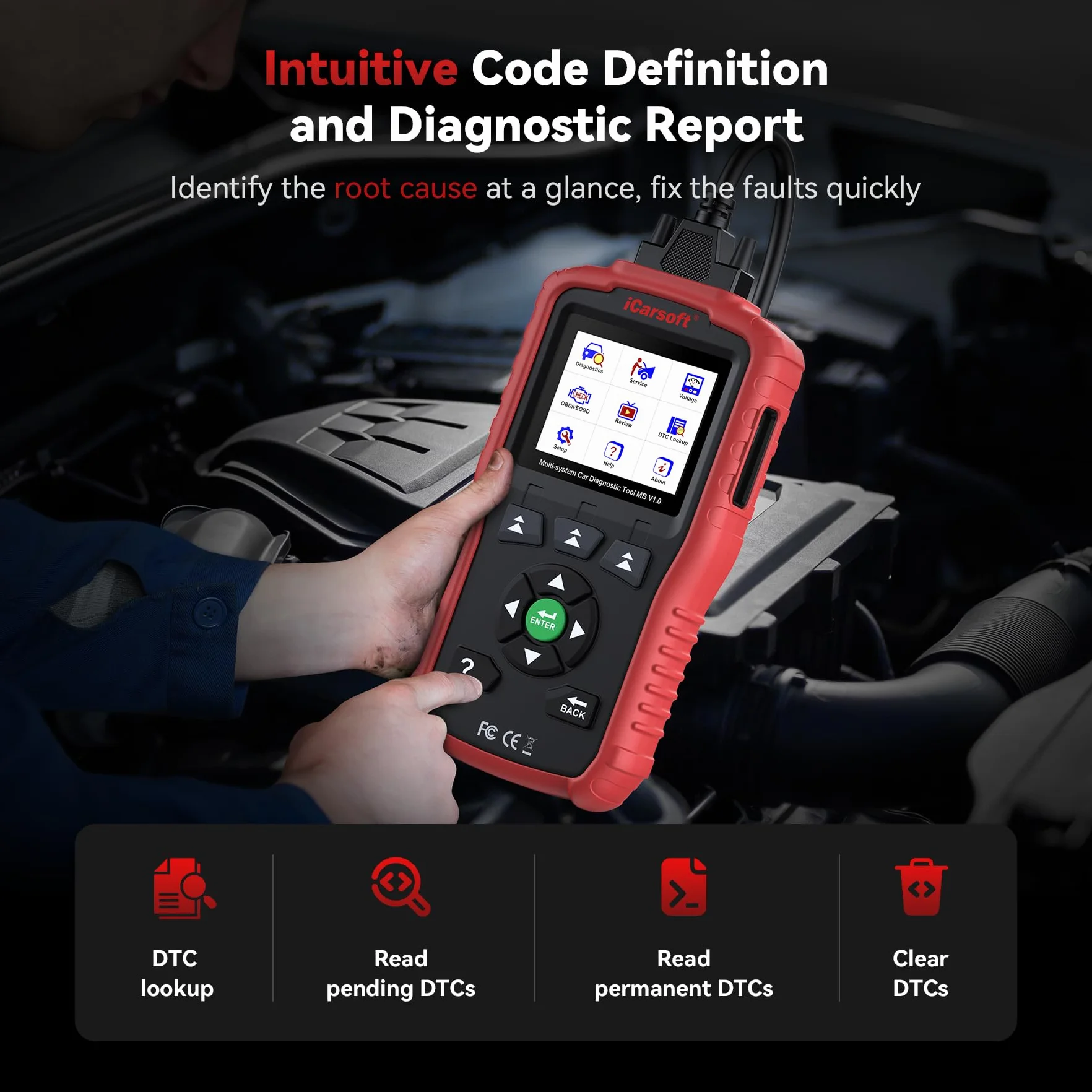 iCarsoft MB V1.0 OBD2 Diagnostica Auto per Benz Sprinter Smart, Diagnosi Tutti i Sistemi, Ripristino Olio, Calibrazione SAS, Test Batteria