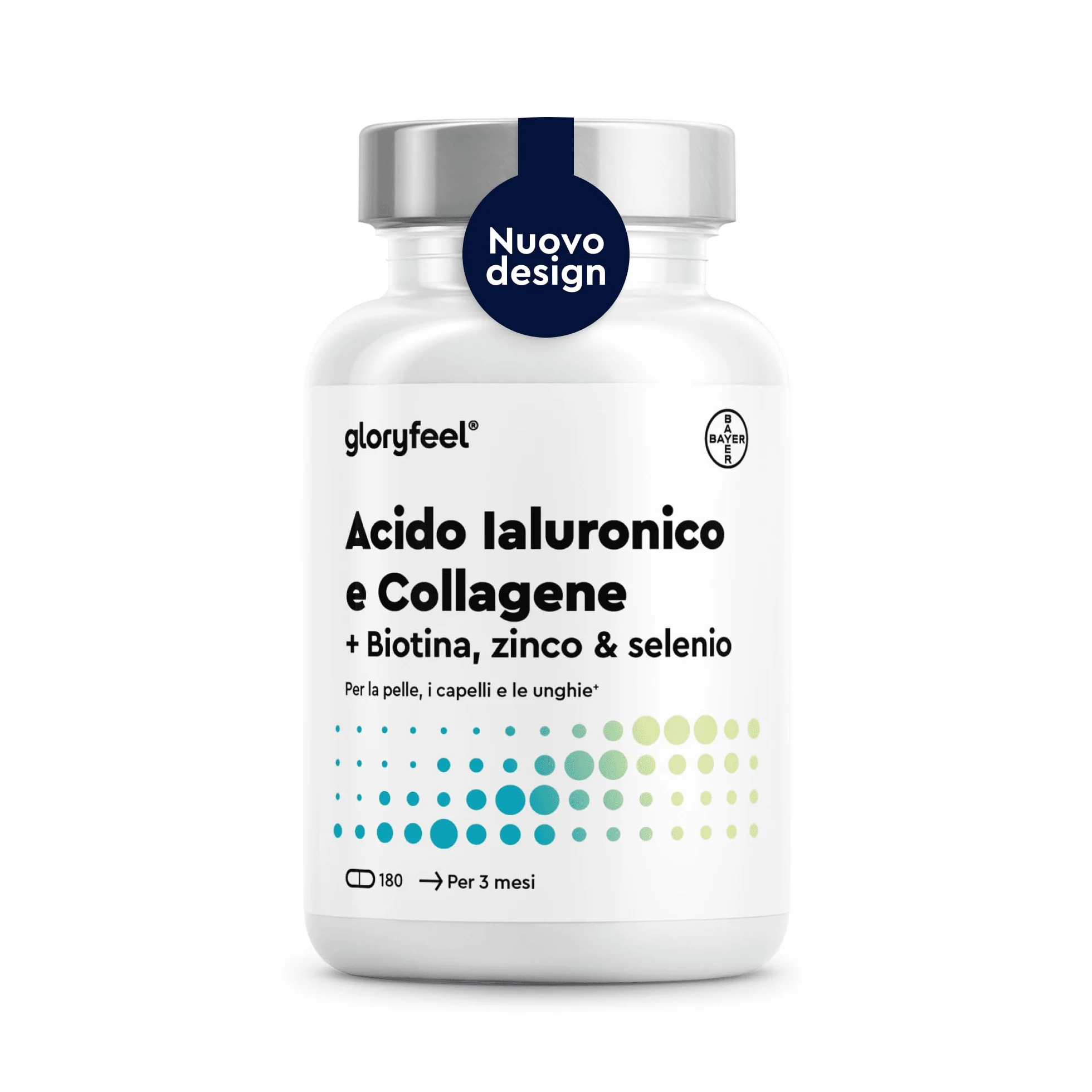 Collagene e Acido Ialuronico Integratore 180 Capsule con Vitamina C, Biotina, Zinco, Selenio 1000mg + 200mg