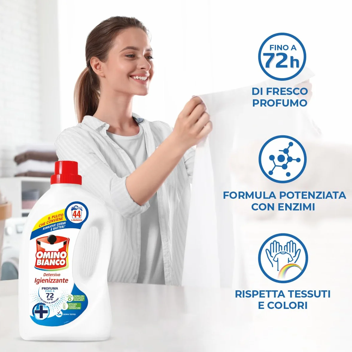 Omino Bianco Detersivo Lavatrice Igienizzante Liquido 132 Lavaggi 1760 ml x 3 Confezioni