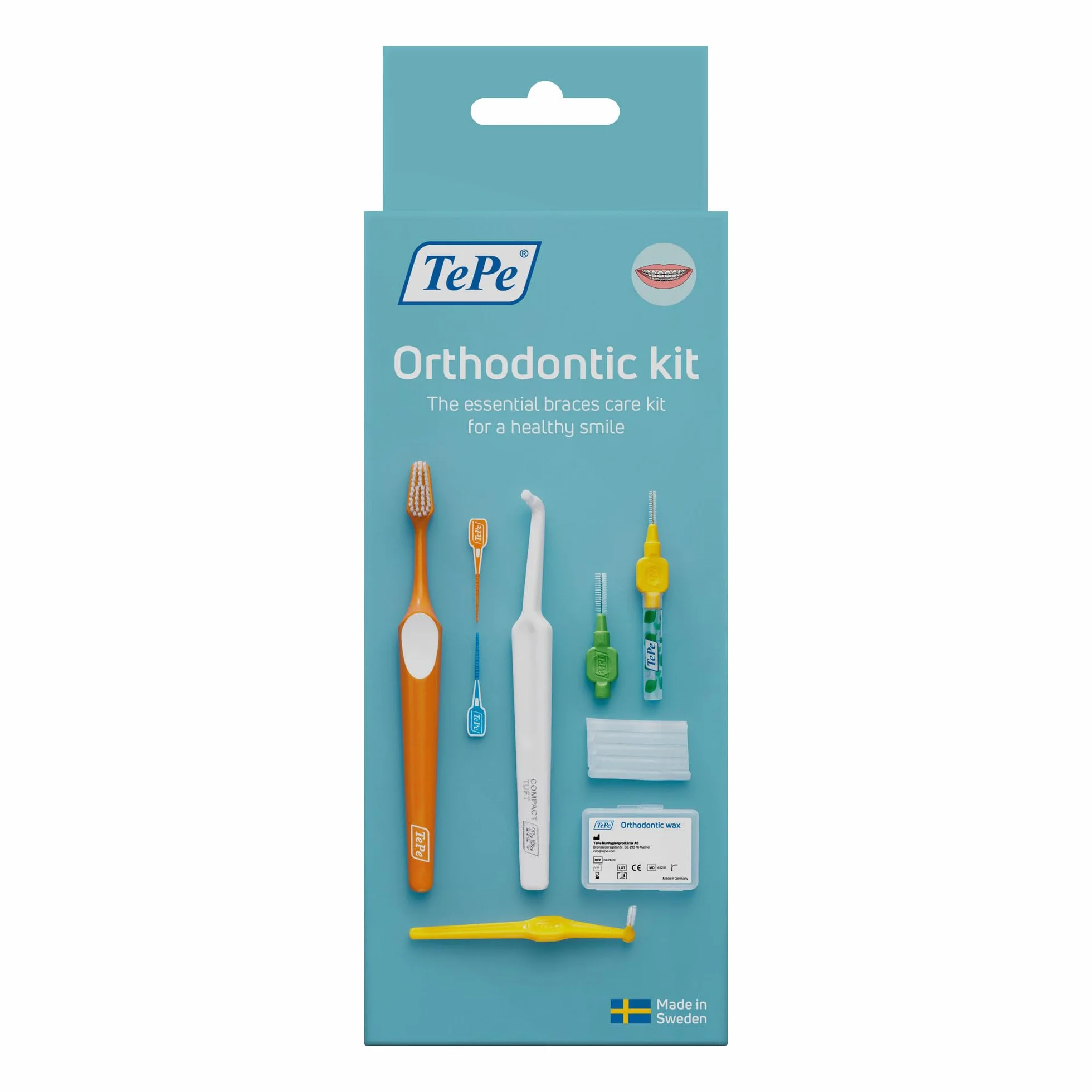 TePe Orthodontic Kit 9 pezzi pulizia apparecchio fisso strumenti rimuovere placca cera ortodontica