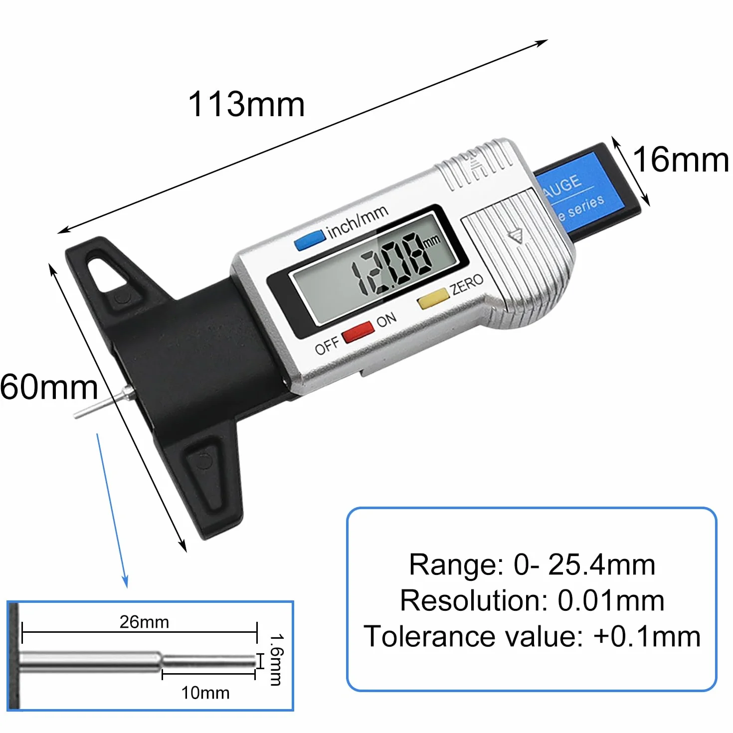 Digitale Misuratore di Profondità Battistrada 0-25.4mm LCD Display per Pneumatici Auto Furgoni Camion
