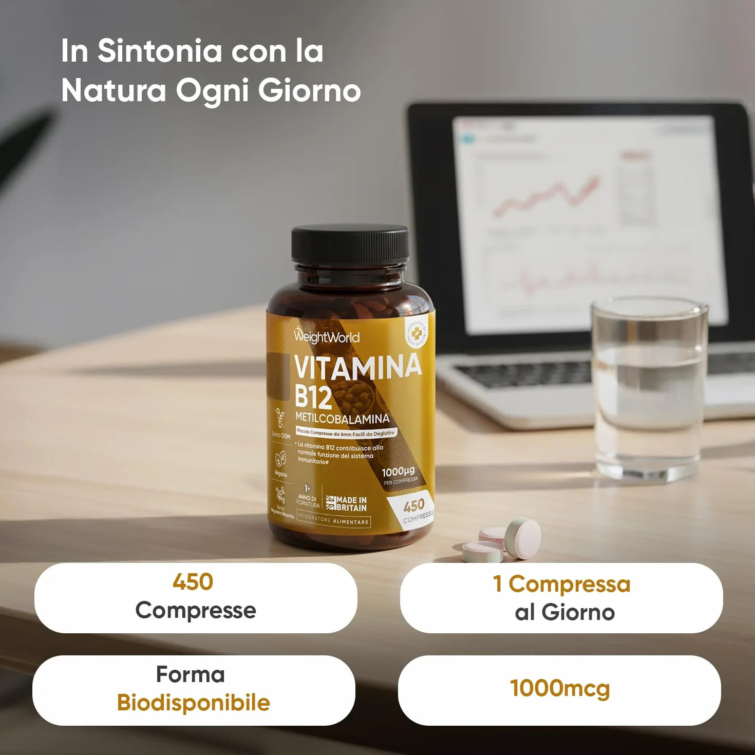 Vitamina B12 Metilcobalamina 1000mcg 450 Compresse Vegane 14 Mesi Fornitura