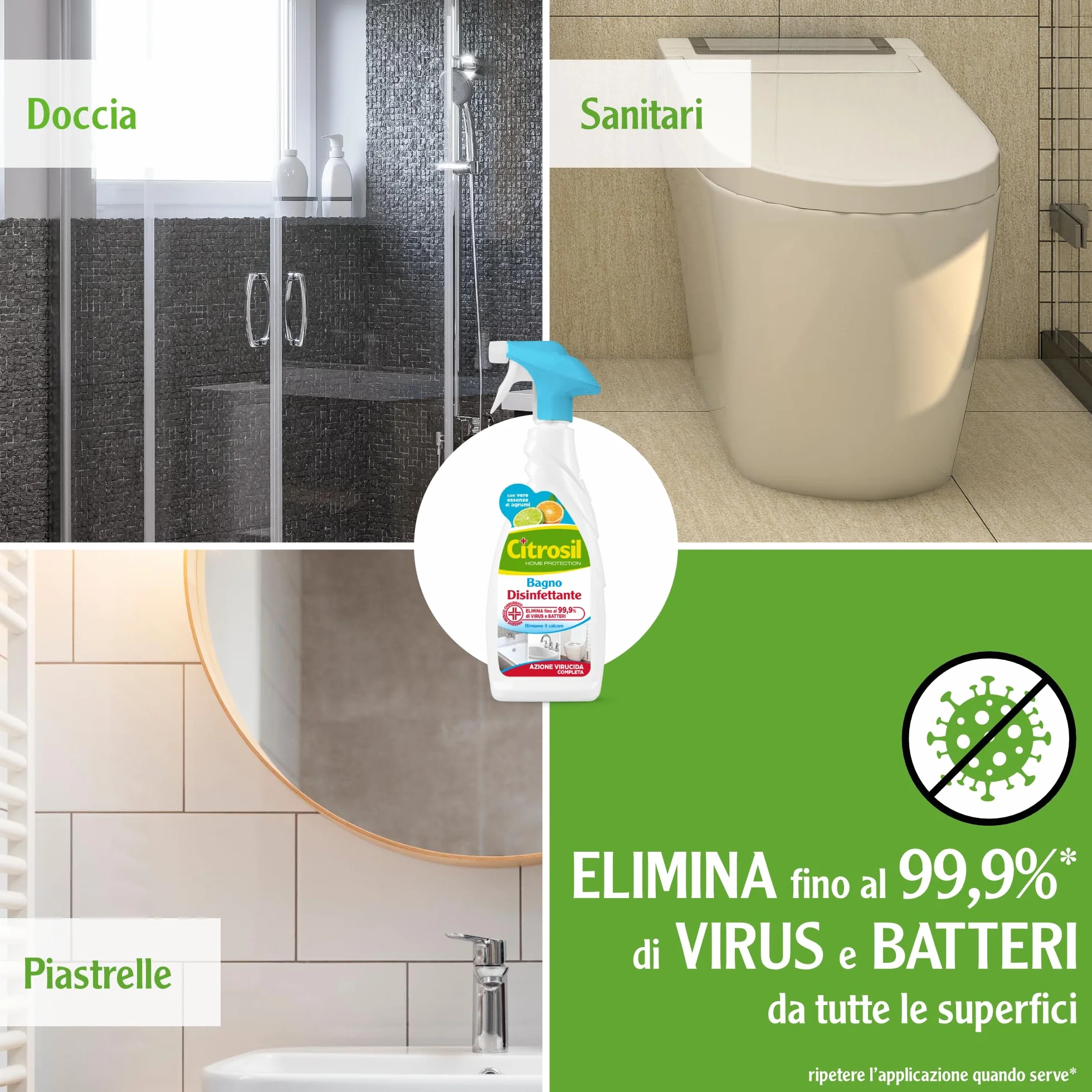 Citrosil Sgrassatore Bagno Disinfettante, Azione Virucida, 650 ml x 3 Confezioni