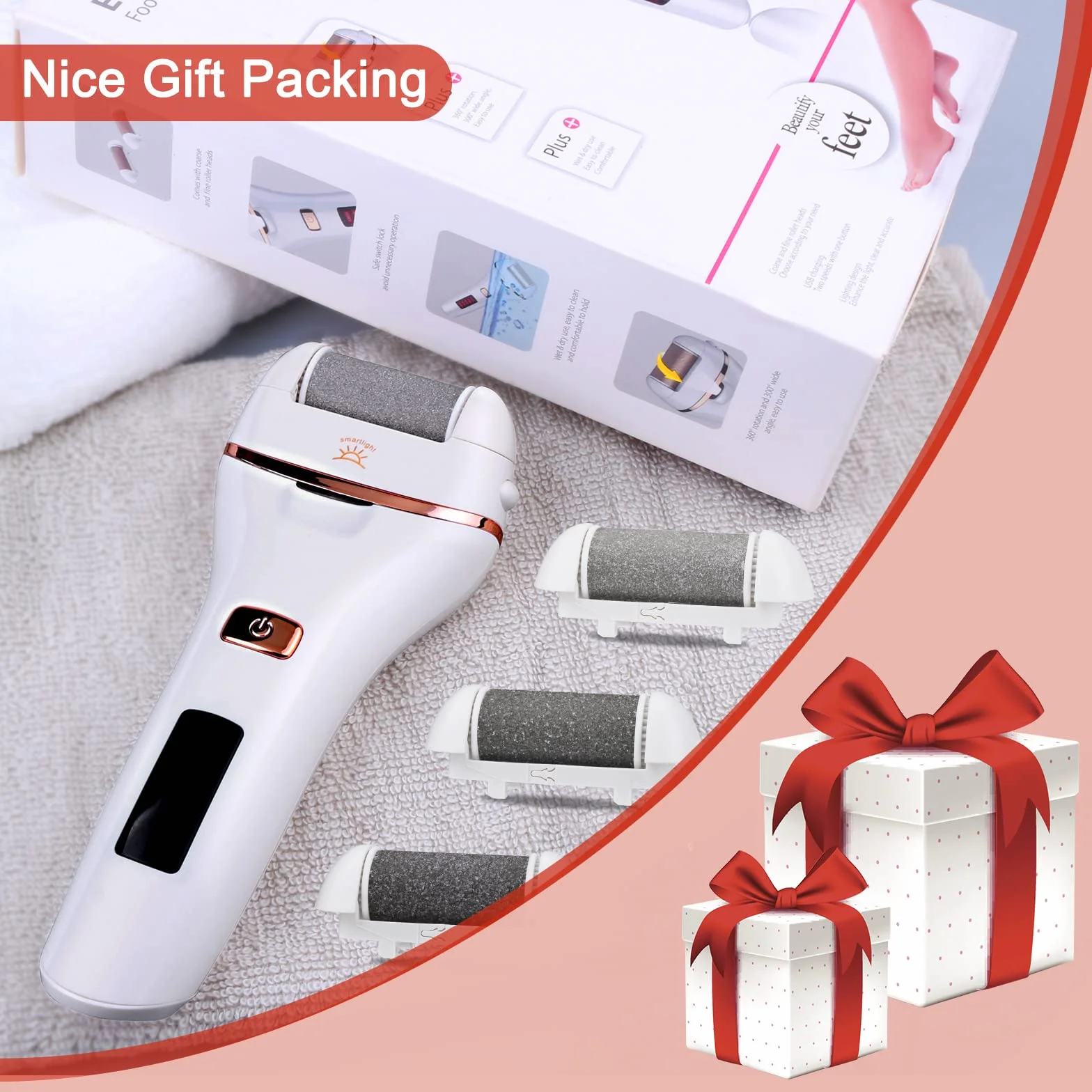 Profesjonalny Pedicure Elettrico - Aottom Piedi Roll Lima Elettrica Ricaricabile con 3 Rulli Ricambio