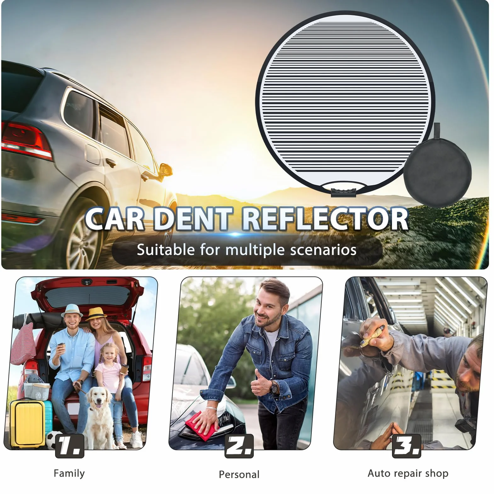 Lavagna Riflettente Ammaccature 80 cm Pieghevole LED per Auto