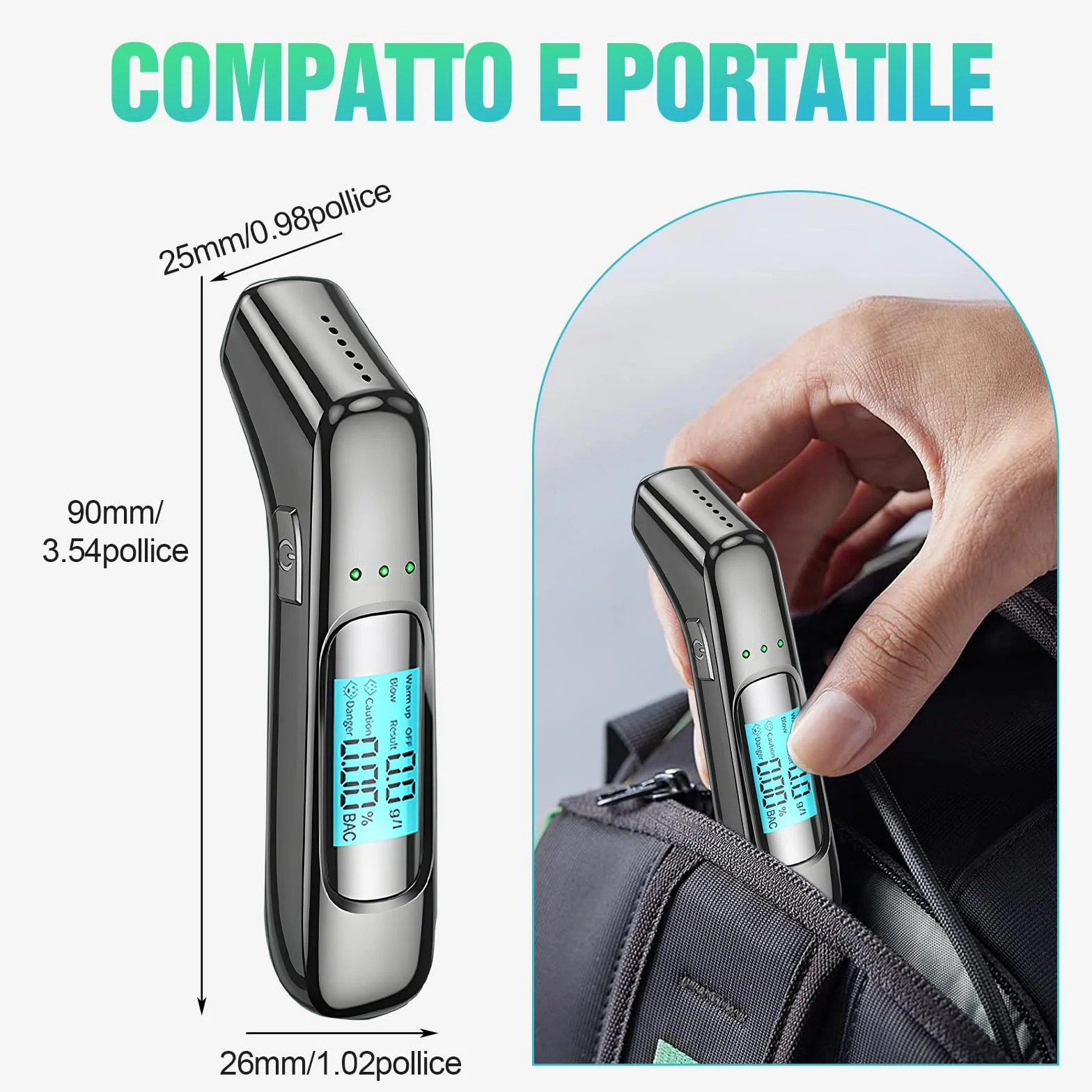 Etilometro Portatile Certificato Alcol Test LED Alta Definizione Chip Alta Sensibilità