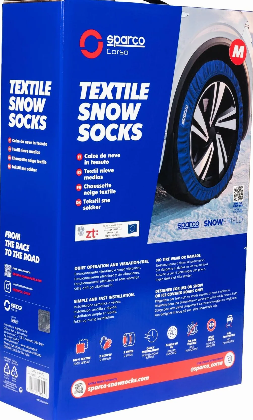 Sparco Set Di 2 Calze Da Neve In Tessuto Nero - Taglia M - Facili Da Montare, Silenziose, Massima Aderenza Su Strada