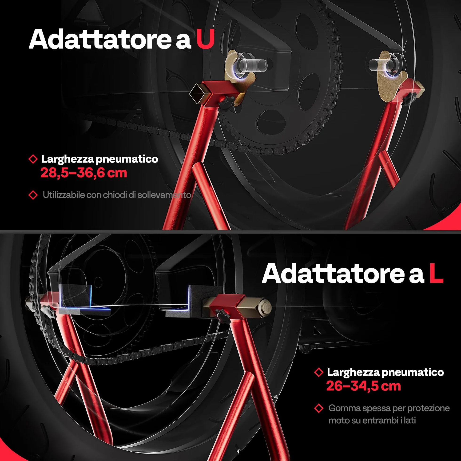 SPECSTAR Cavalletto Moto 200KG Sollevatore Ruota Posteriore Regolabile U+L