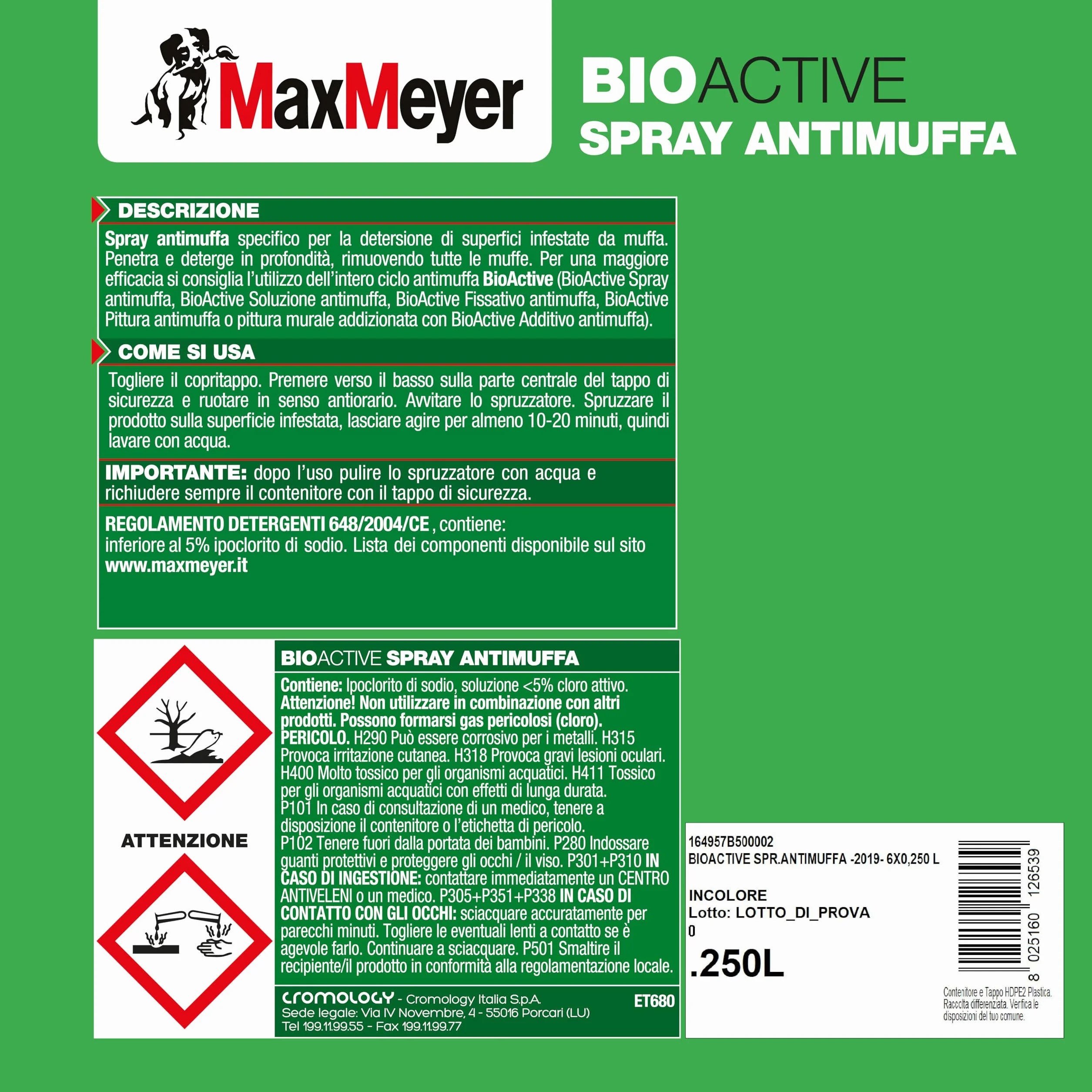 MaxMeyer Spray Antimuffa per interni Bioactive INCOLORE 0,25 L