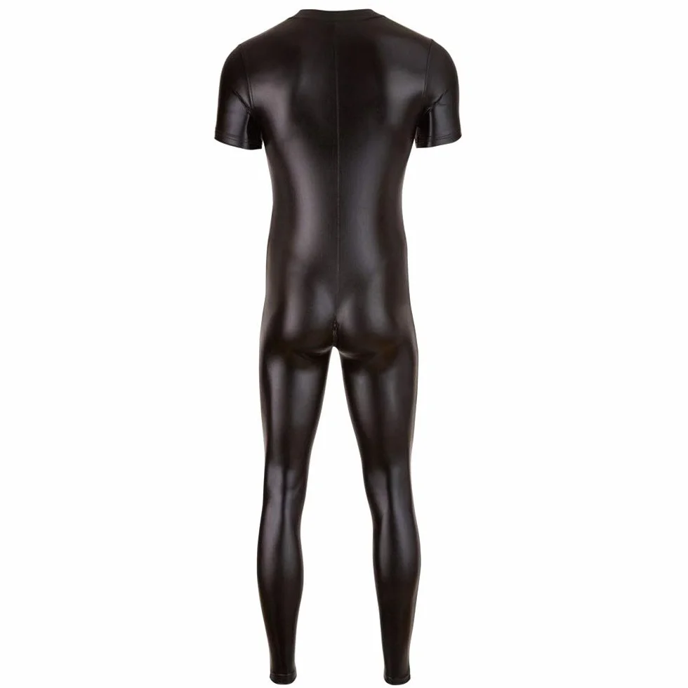 Lattice Catsuit Uomo Tuta in Stile Bagnato Slim Fit Lucido Sexy Pelle Abbigliamento Muscolare Clubwear