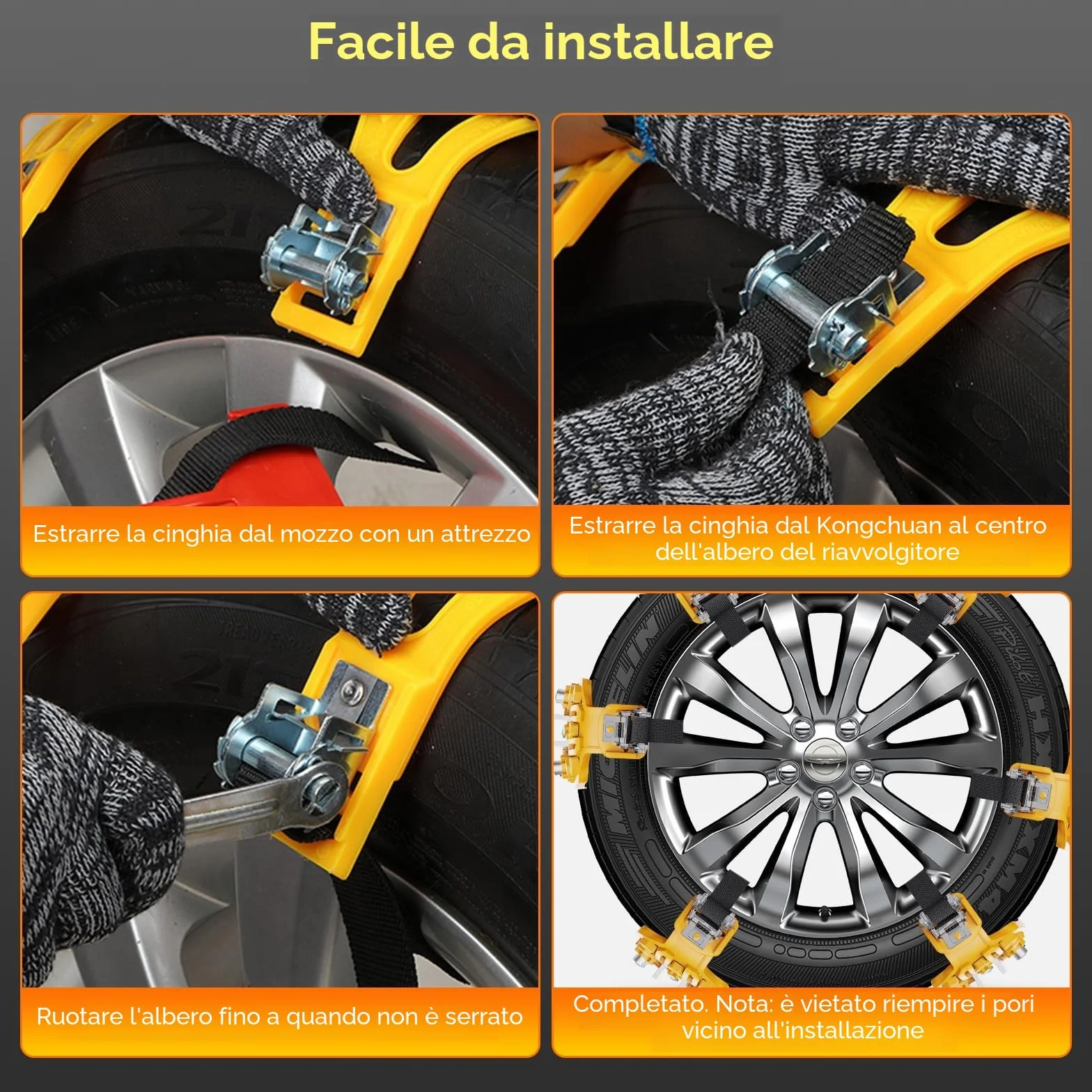 Ninonly Catena da Neve per Auto 6Pcs Universali Catene Auto di Emergenza Antiscivolo Catene da Neve Facili da Montare per Qualsiasi Pneumatico con Grandezza Compresa fra 165mm-265mm