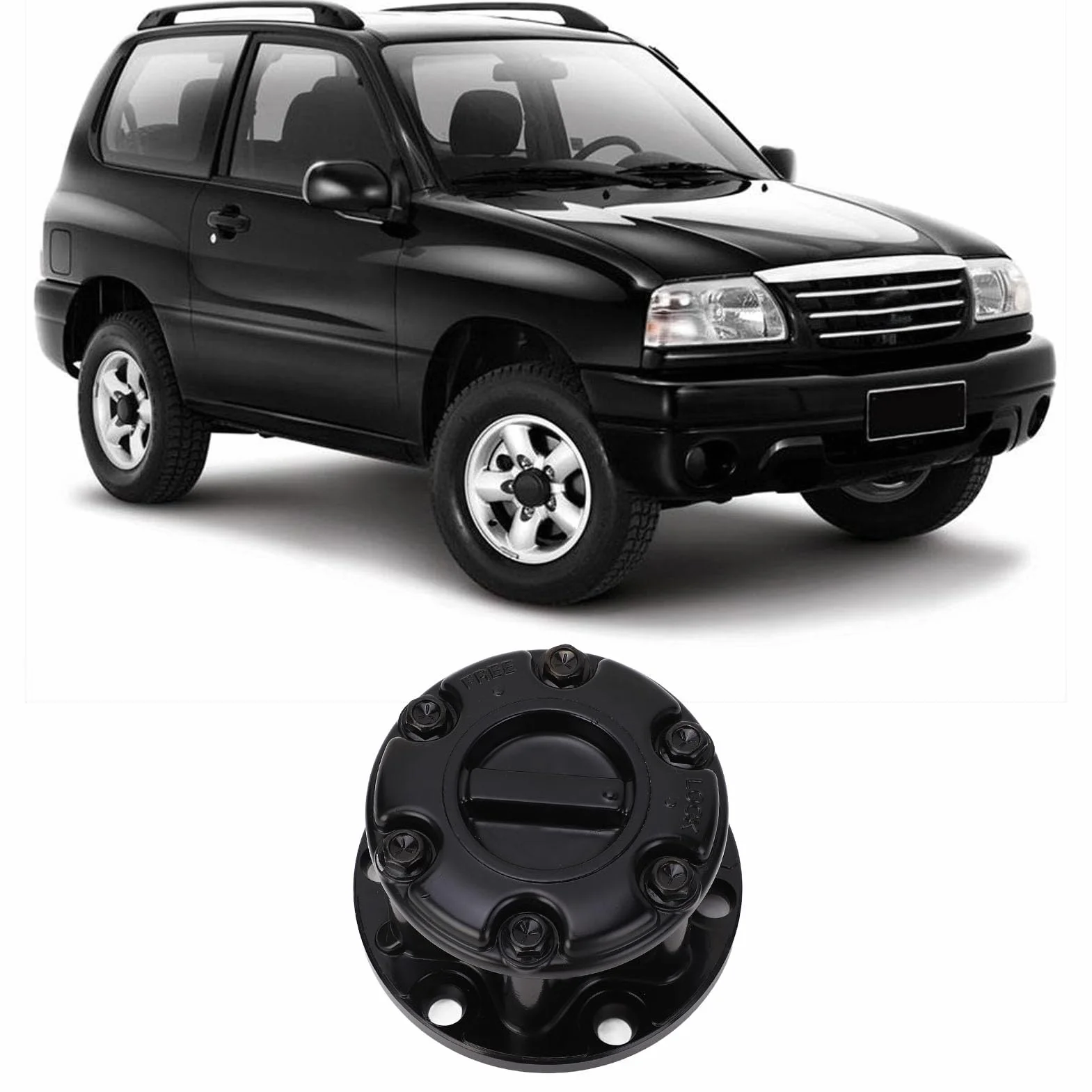 Gruppo con Bloccaggio Manuale, Blocco Ruota Anteriore con Lega, Adatto per SJ410 SJ413, Vitara, Geo Tracker, Grand Vitara, X-90, Set Completo con Mozzi Lato Conducente e Lato