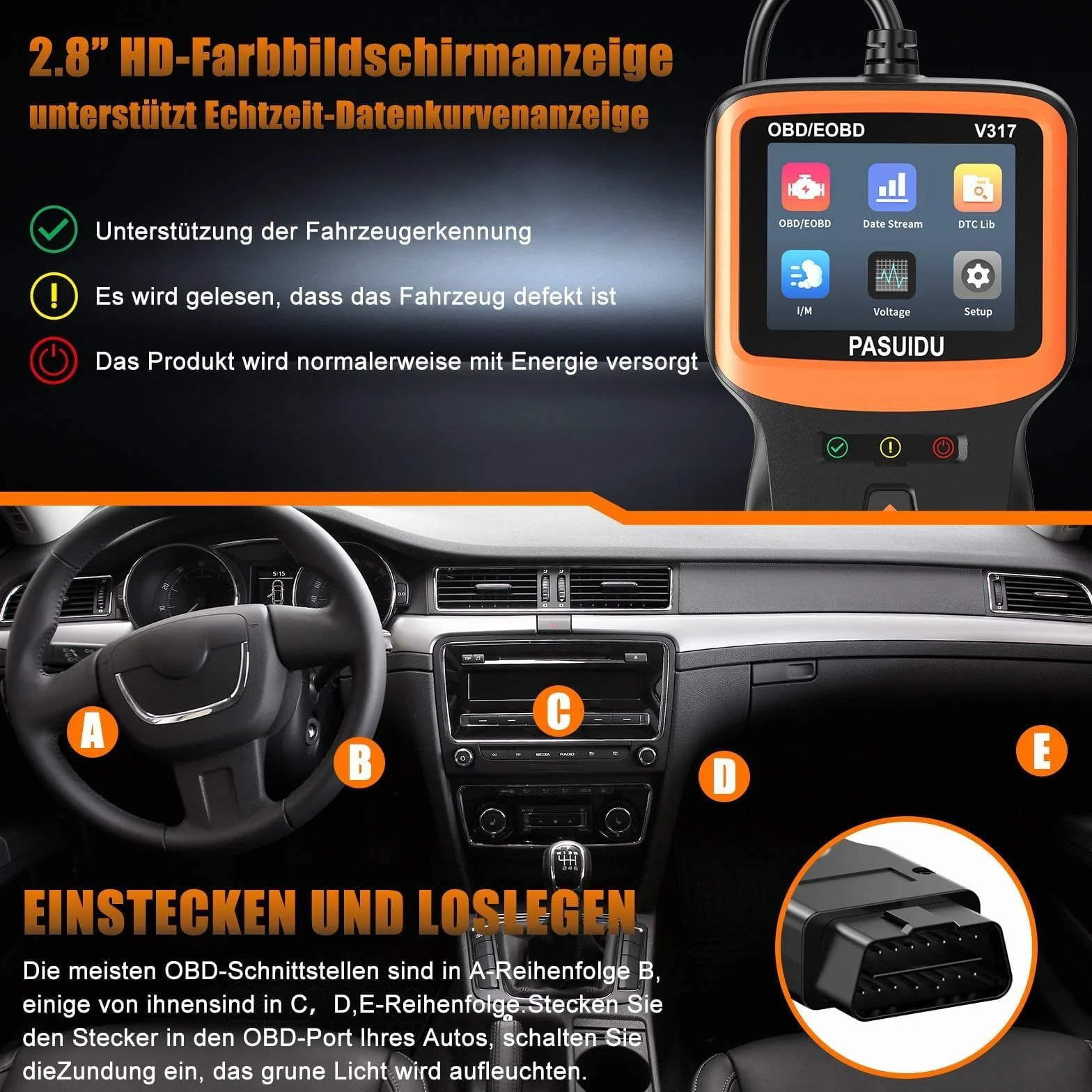 Scanner Diagnostica Auto OBD2 Bluetooth Lettore Veicoli OBDII