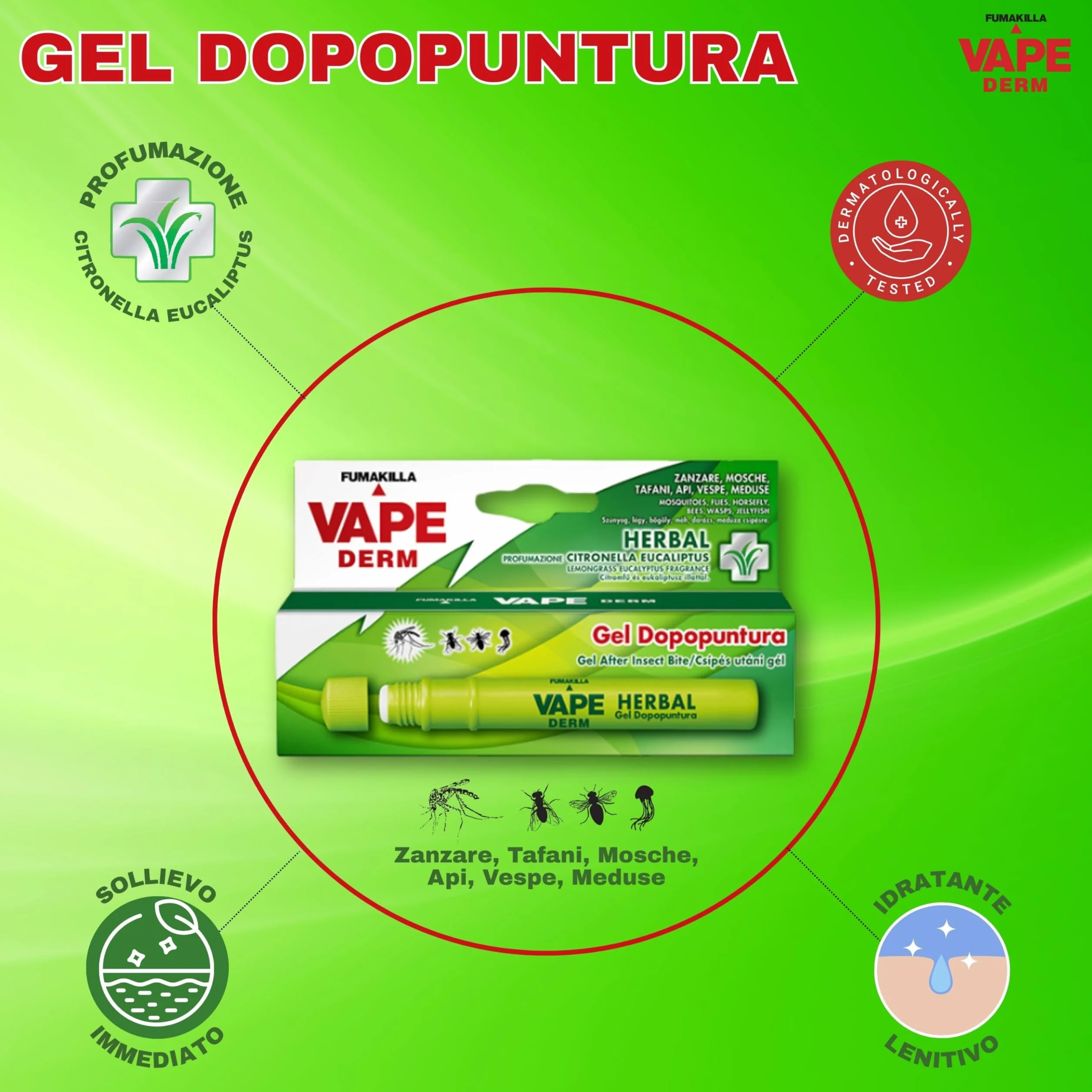 Vape Derm Herbal Penna Gel Dopopuntura Zanzare 10 ml