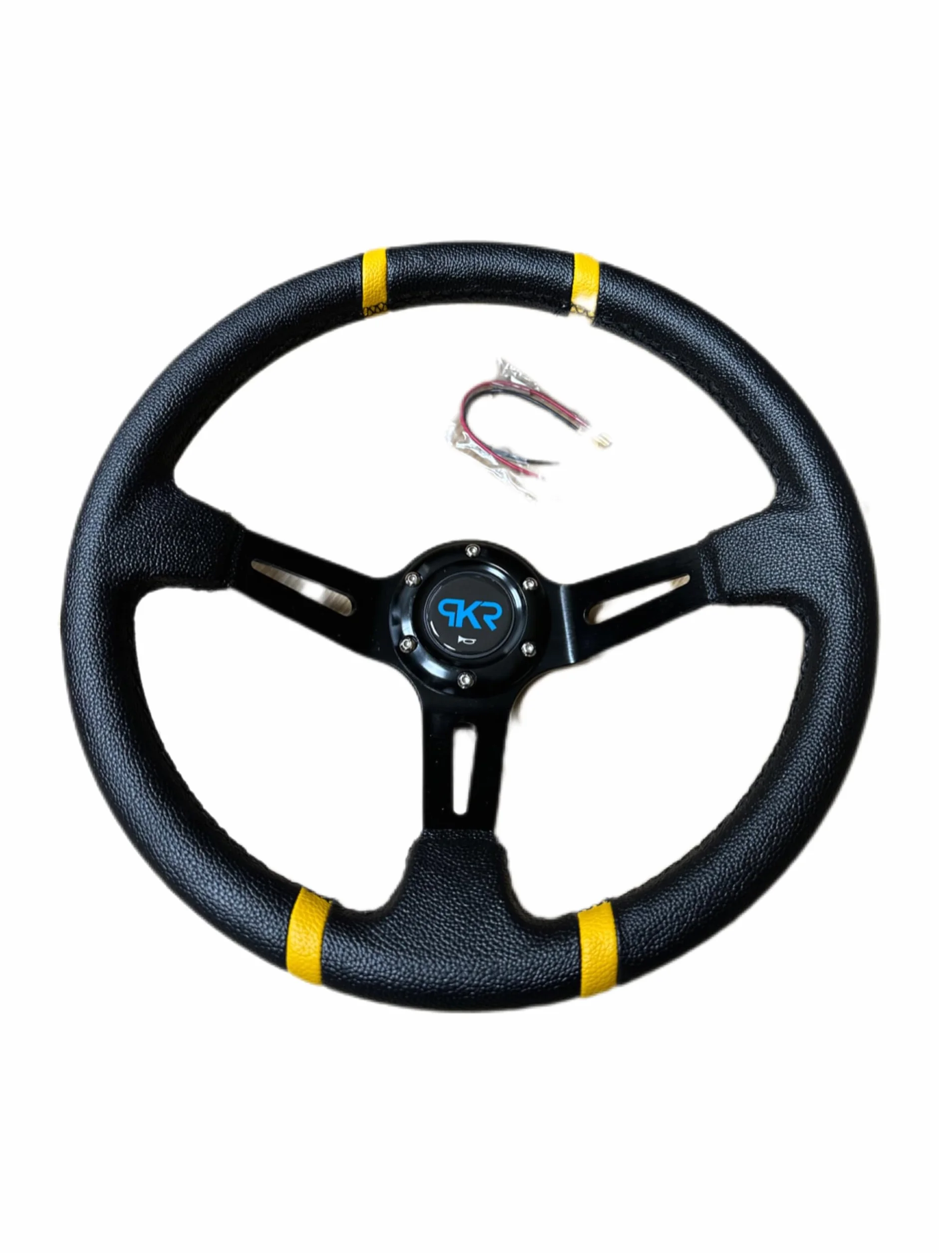 PKR VOLANTE SPORTIVO A CALICE NERO CON STRISCE GIALLE SPORTIVO UNIVERSALE AUTO RALLY SPORT GARE RADUNI TUNING
