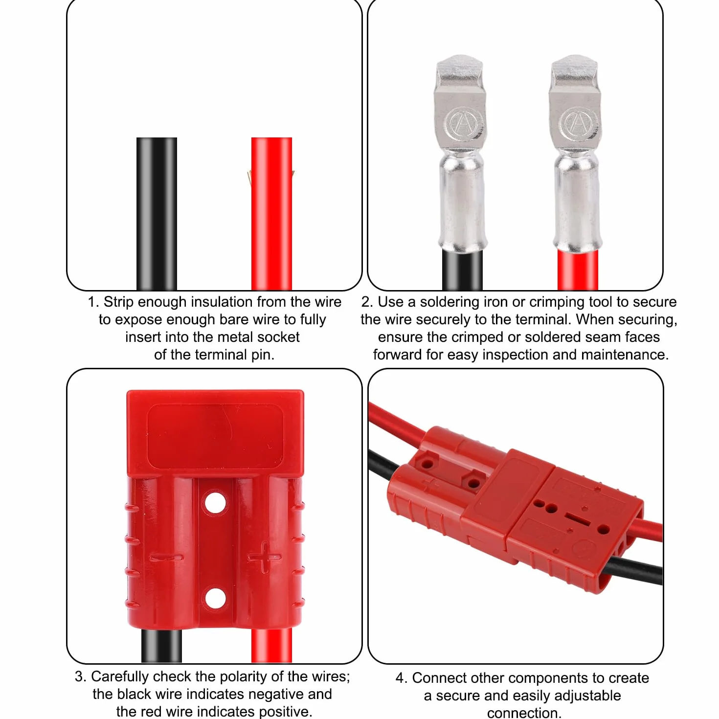 Penitue 4pz Connettori, Kit di Spine Connessione & Sconnessione Batteria 50A 12V-36V per Cavi da 6 a 12 AWG per Auto Moto ATV Argani Ascensori Motori e Altro (Rosso)