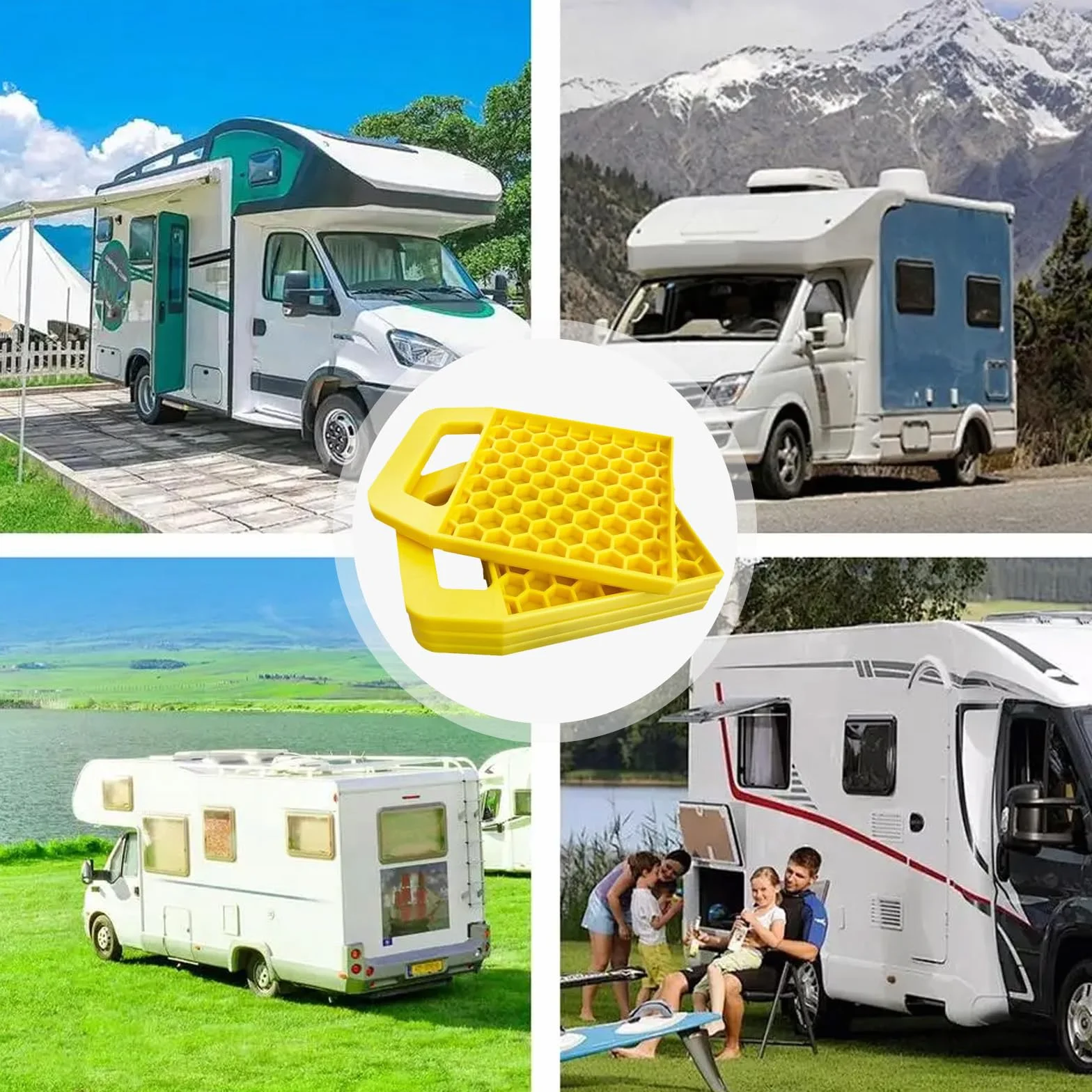 Set Di 4 Piastre Di Supporto Per Cric Camper Caravan, Blocco Livellamento Stabilizzatore Antiscivolo