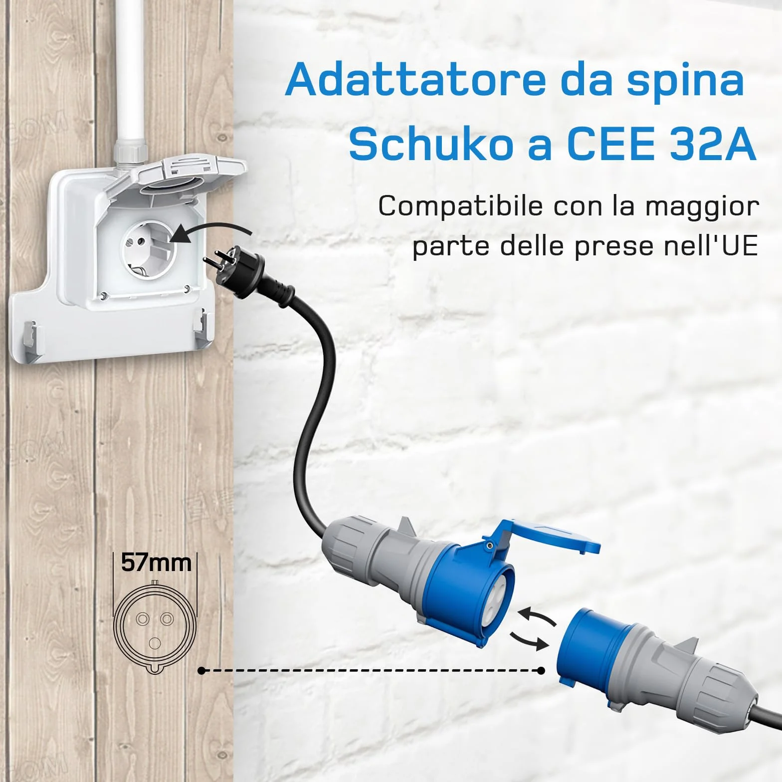 Cavo Ricarica Auto Elettrica Tipo 2 CEE 7,4kW 6m 6-32A Caricatore EV con Adattatore Schuko Compatibile Model Y/3
