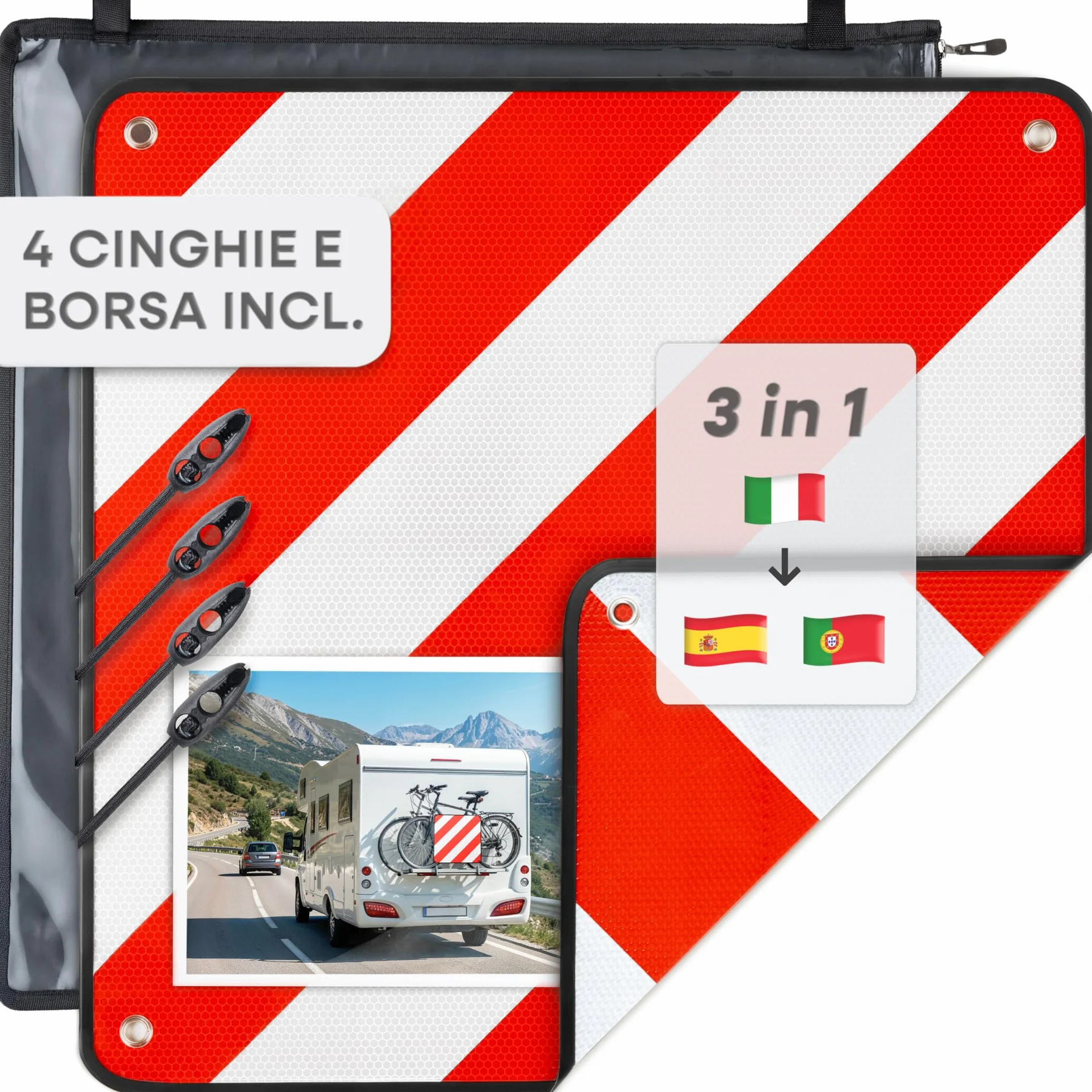 Prowiste Cartello Carichi Sporgenti Omologato ECE R70 Alluminio Robusto 50x50 cm