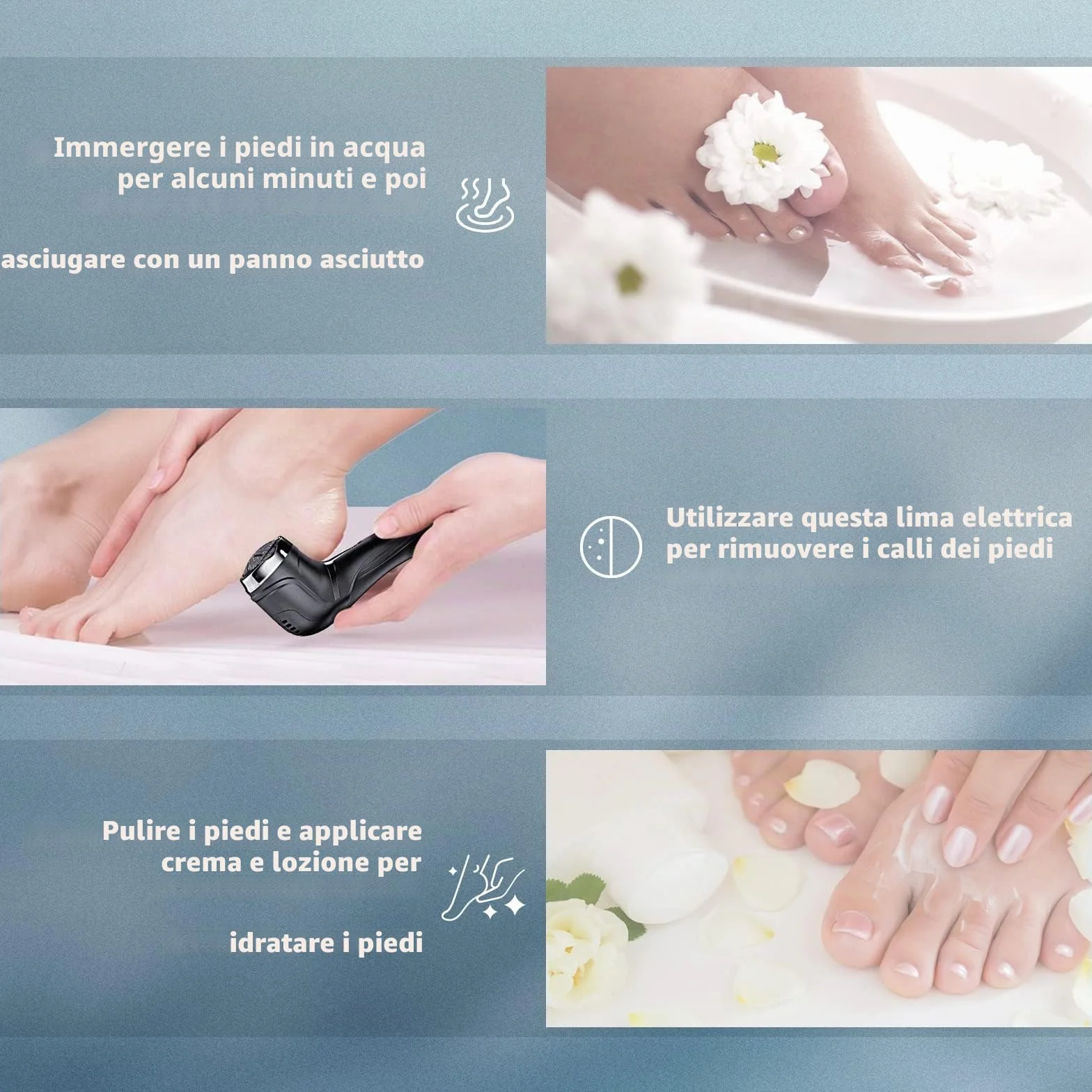 Pedicure Elettrico Professionale Ricaricabile con Aspirazione 3 Teste 2 Velocità IPX7 Impermeabile