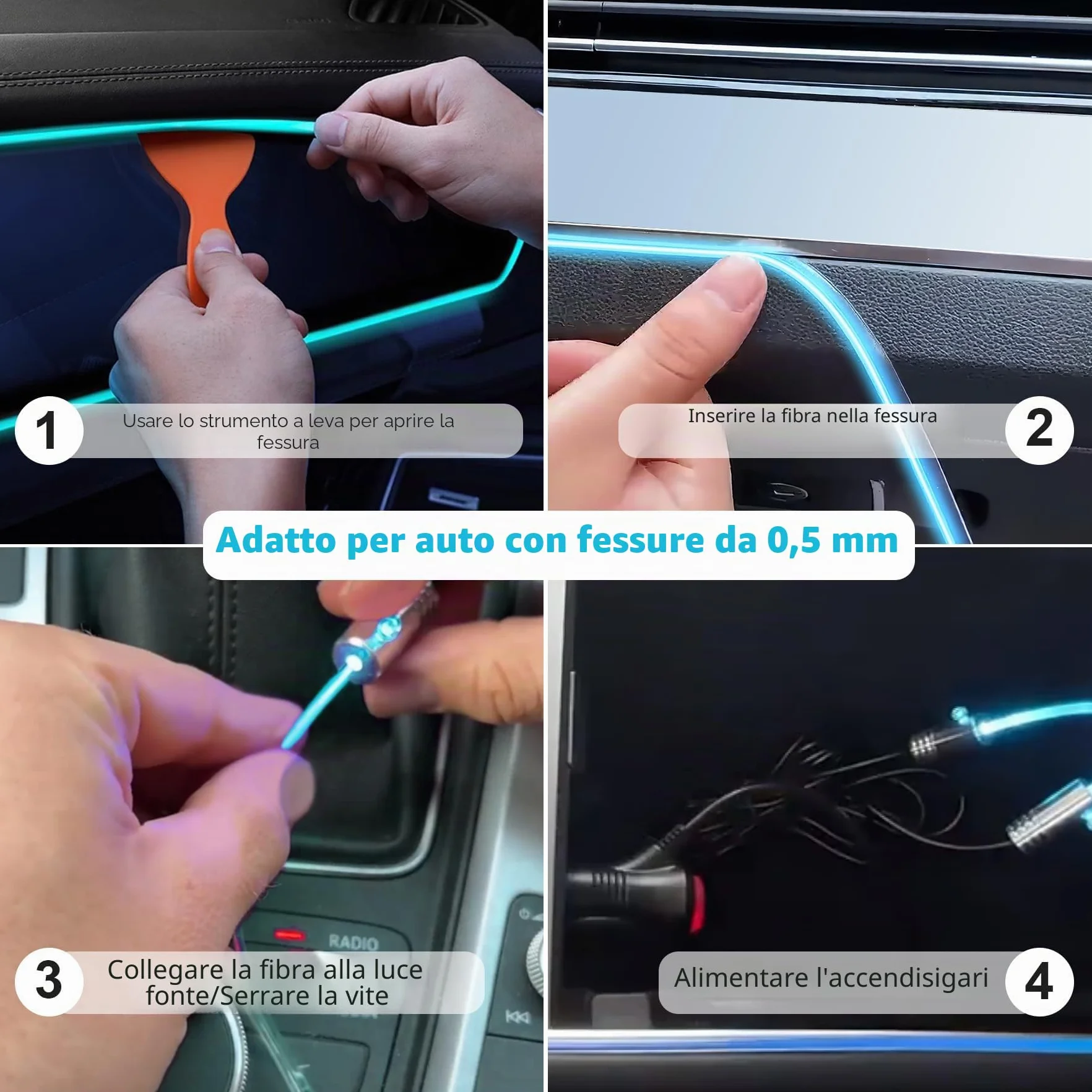 Striscia LED RGB per interni auto, 6 meter, per auto, con app