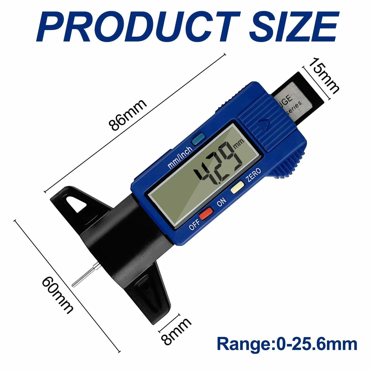 Gvolatee Misuratore Battistrada Pneumatici, Profondimetro Digitale con LCD, Strumento Misuratore Profondità per Auto, Furgoni, Camion e Moto (Blu)