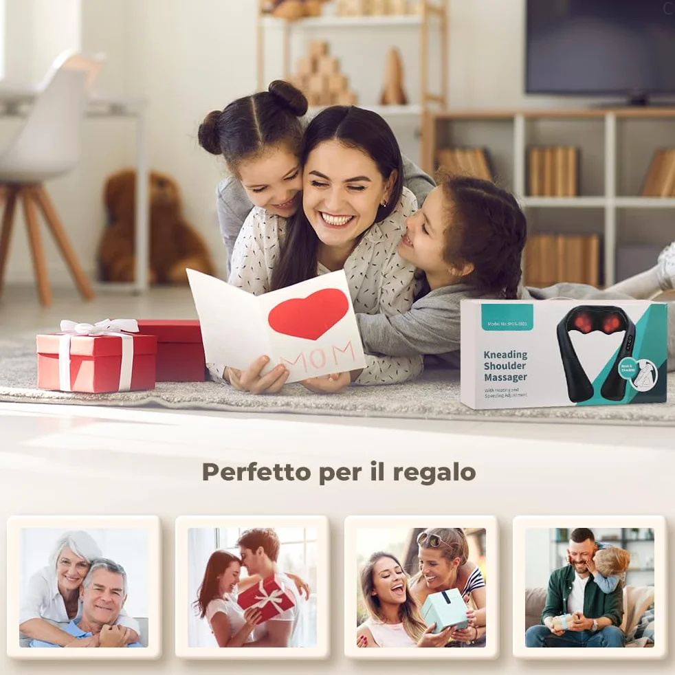 Massaggiatore Shiatsu 4D Collo Schiena Piedi 3 Velocità Riscaldamento Cambio Direzione Nero PU-Leder