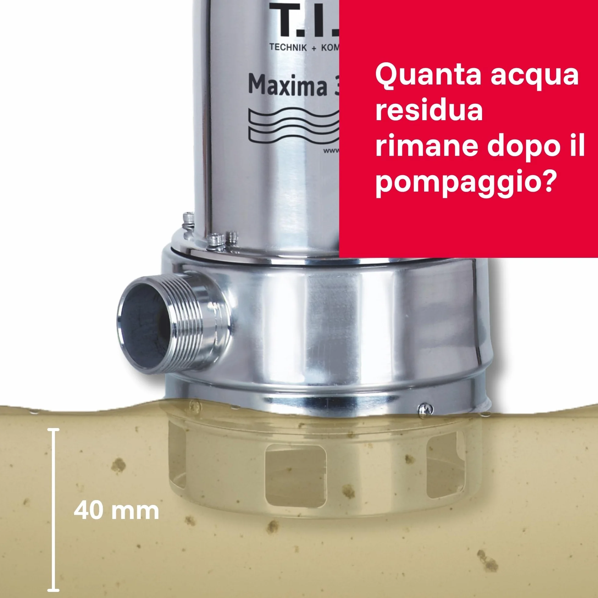 T.I.P. 30116 Maxima 300 IX Pompa sommersa per acque reflue in acciaio inox, fino a 18.000 l/h di portata