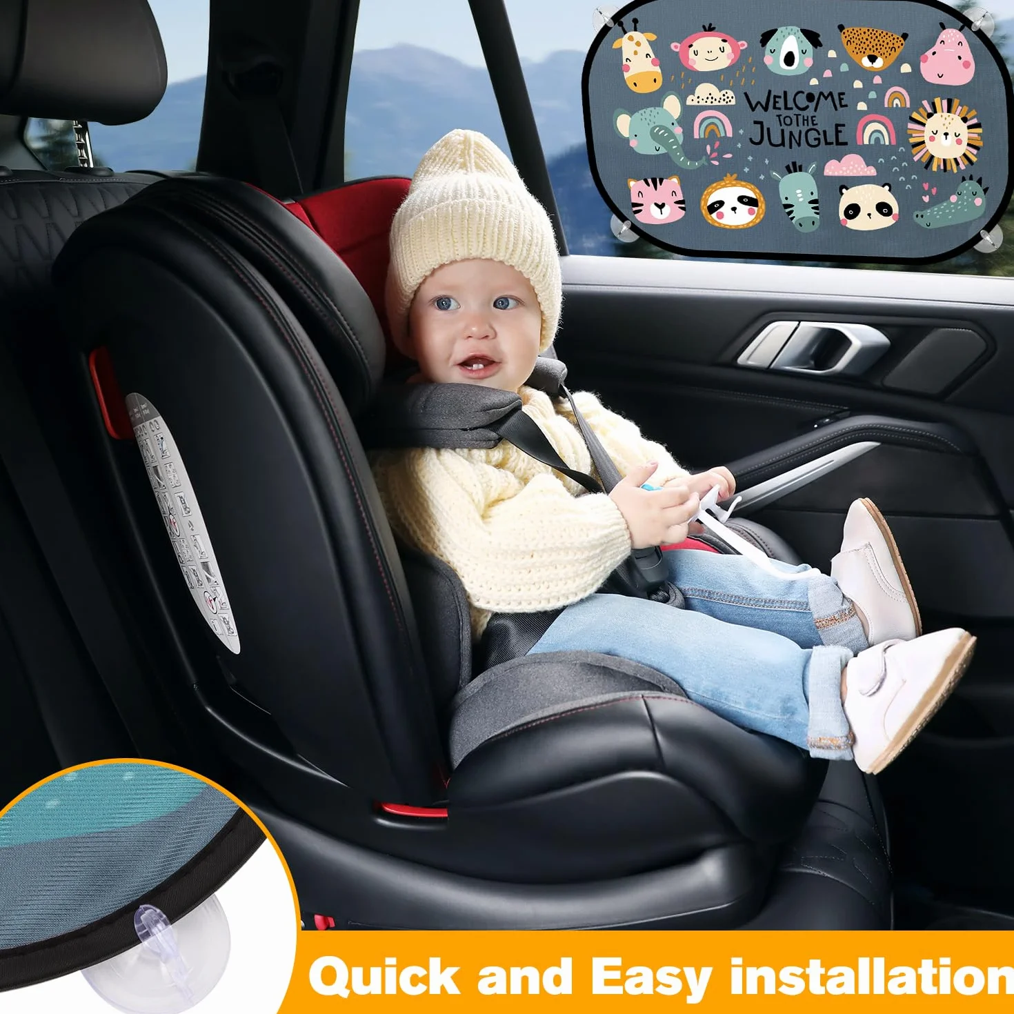 Parasole Auto Bambini UPF50+ Tendine Parasole Auto Bambini 51 * 31cm Tendine Parasole Finestrini Laterali con 8 Ventose,Tendina Parasole Auto Protezione Solare Raggi UV -2 pz