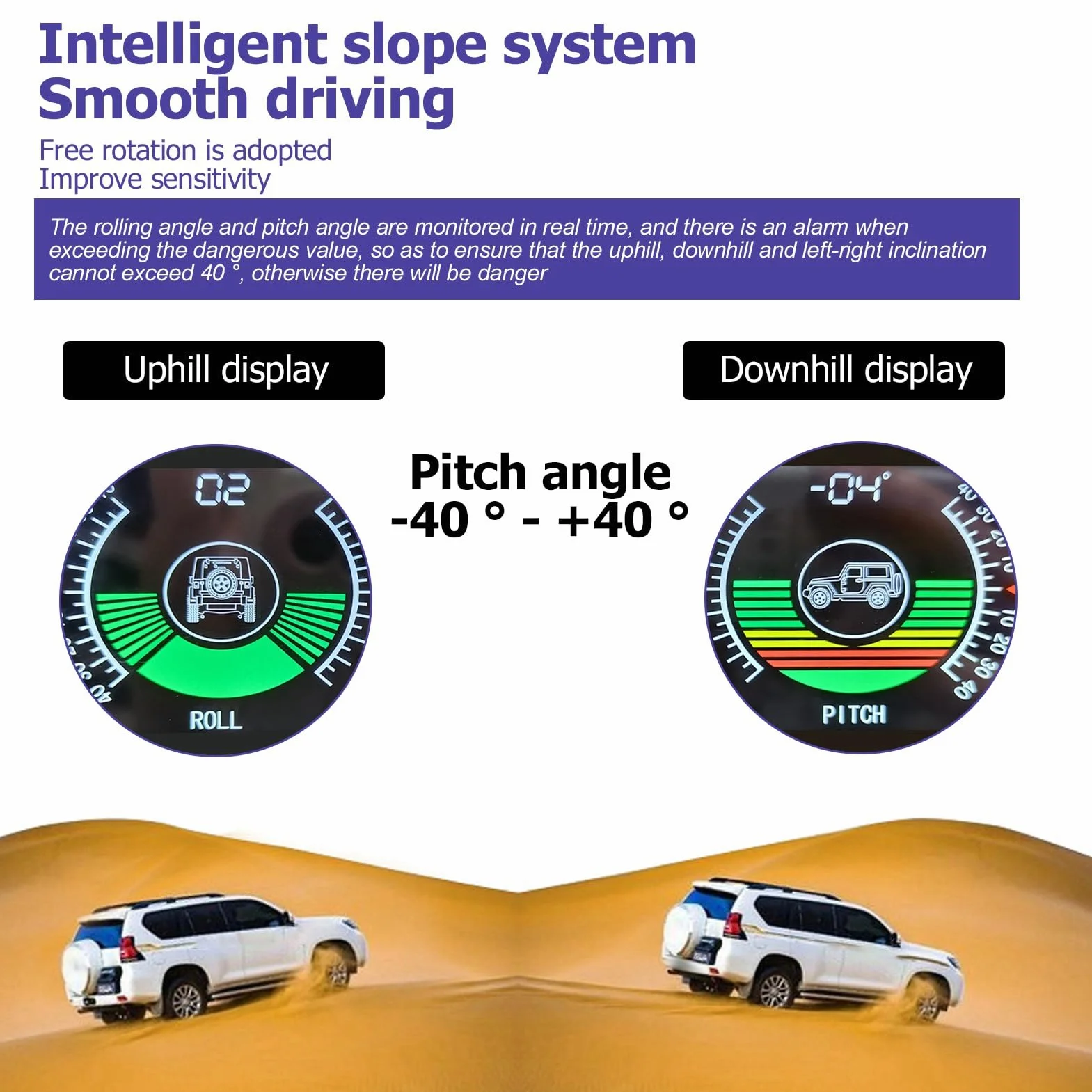 GPS HUD universale Indicatore di inclinazione livello auto con display LCD HD e avvisi allarme