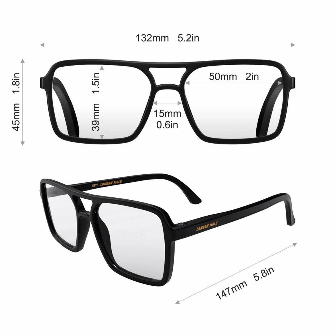 LONDON MOLE® Spy okulary do czytania kwadratowe pilot unisex z zawiasami sprężynowymi