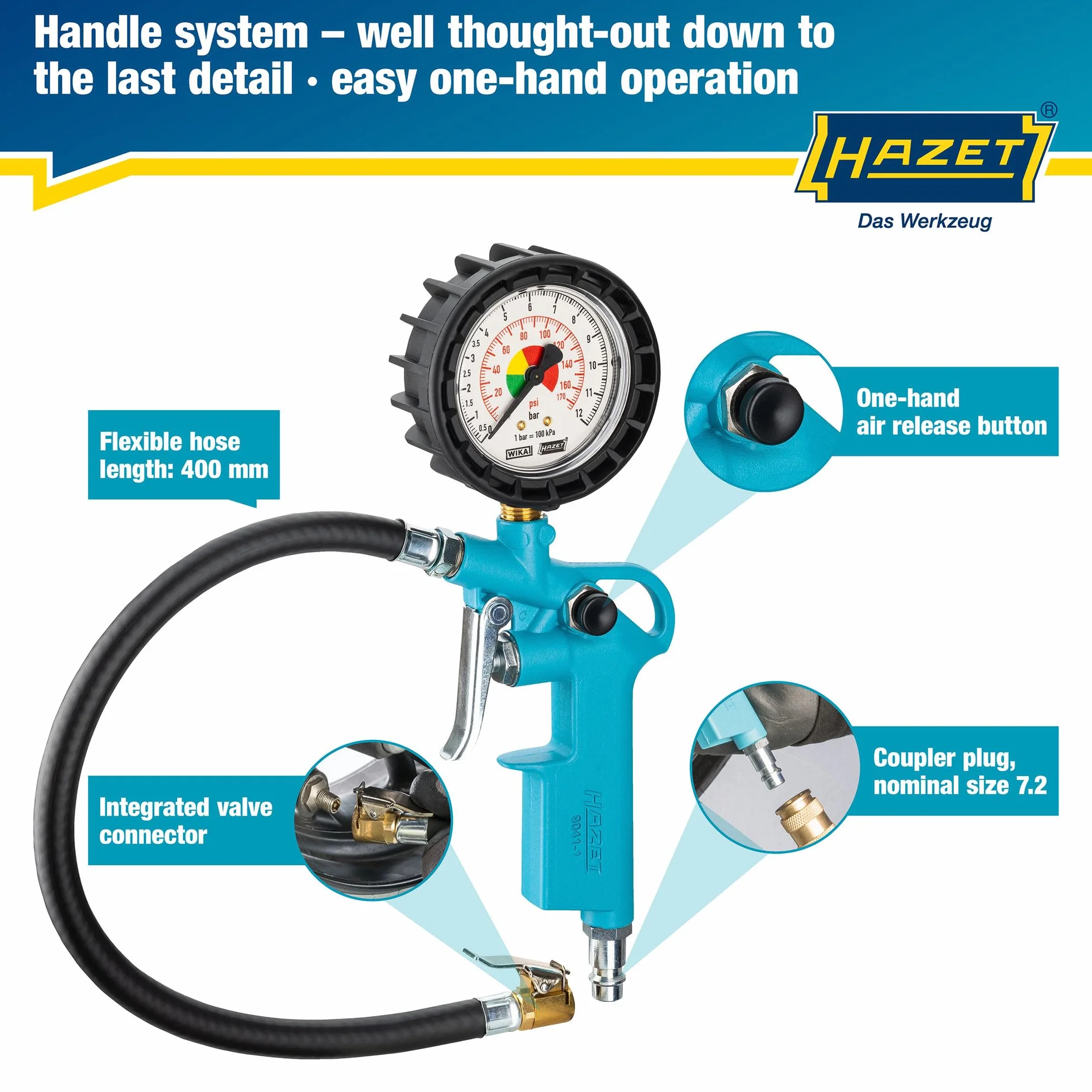 Hazet 9041-1 Strumento Per Controllo Pressione Pneumatici Argento